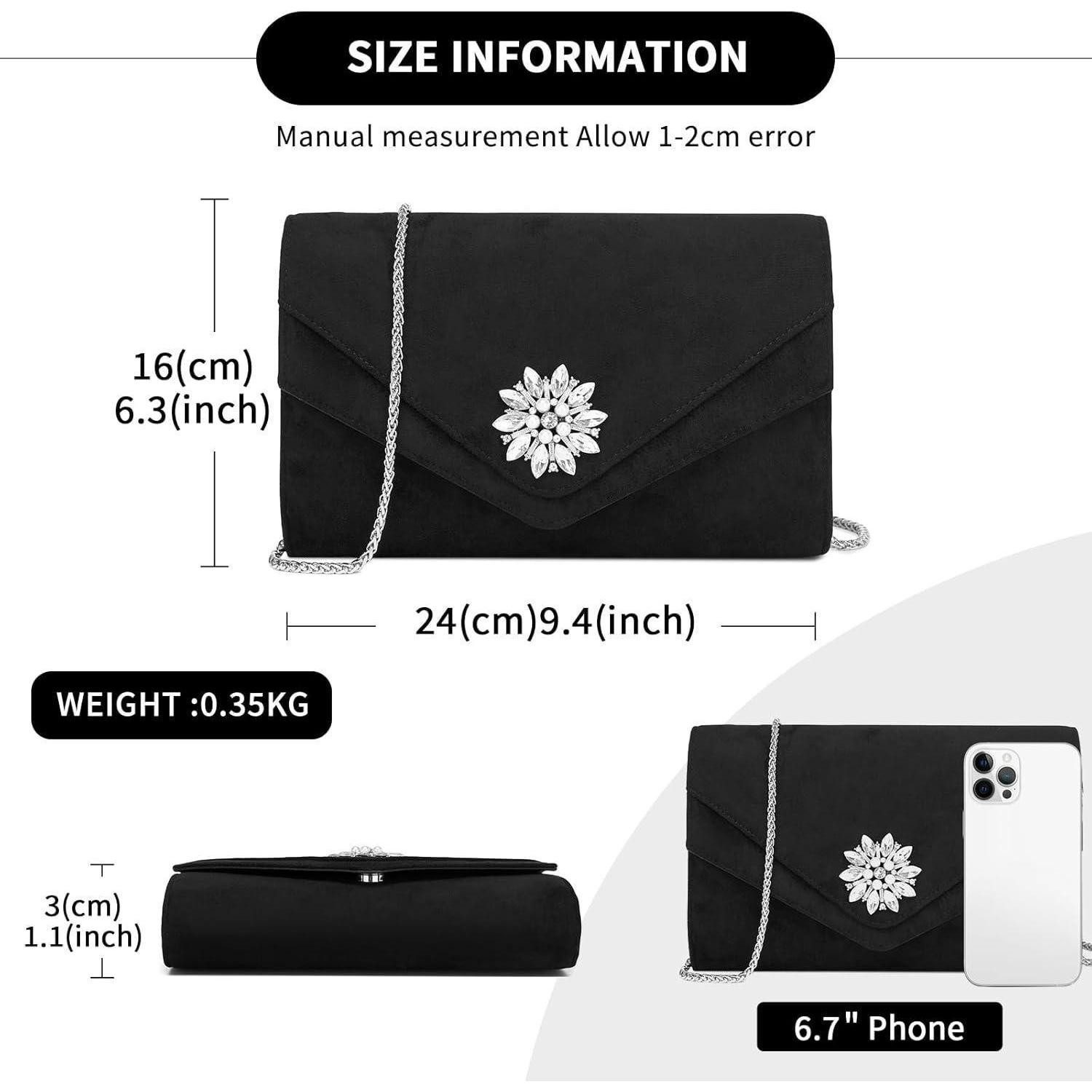 LuxusKollektion Clutch Clutch Damen Wildlederoptik Leichtgewicht Hochzeiten 2-1 Schwarz