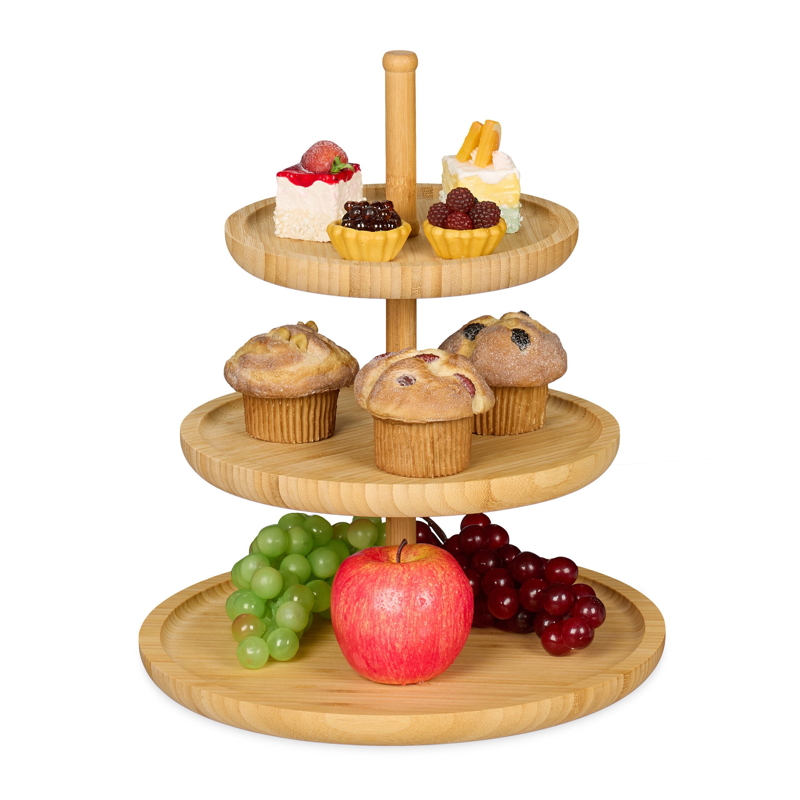 relaxdays Etagere Bambus mit 3 Schalen, Bambus, (6-tlg)