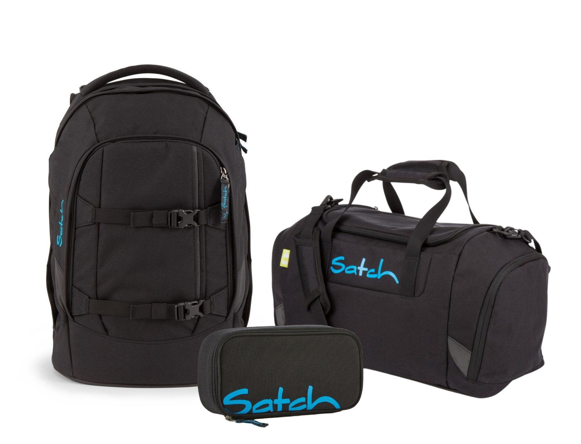 Satch Ранцы Schulrucksack-Set PACK Black Bounce 3-teilig (3-teilig), Laptop-Fach, Your-Size-System, Ранцы