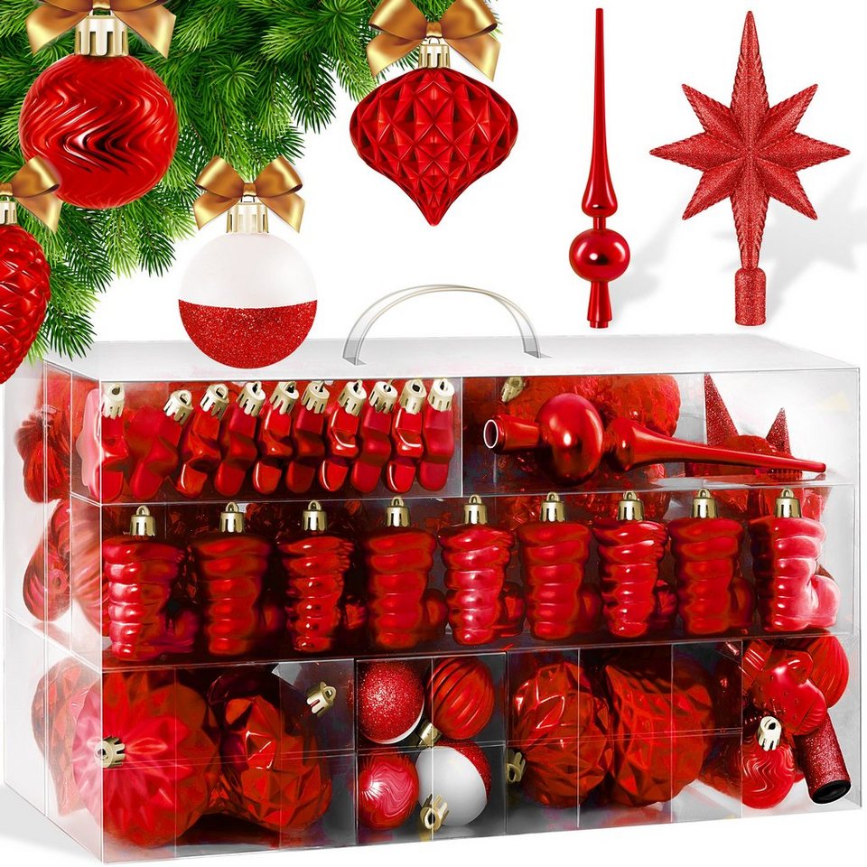 Weihnachtsbaumkugeln rot 70 Stück in Aufbewahrungsbox Christbaumschmuck Deko