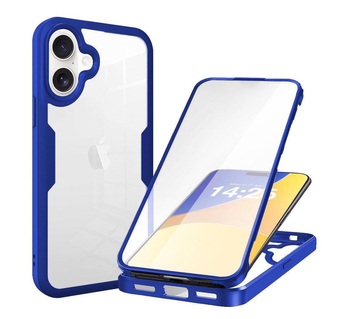 Tec-Expert Handyhülle 360 Grad Hülle für Apple iPhone 16 6.1 Zoll, 6.1, Rundum Schutz Cover Case Hülle robust