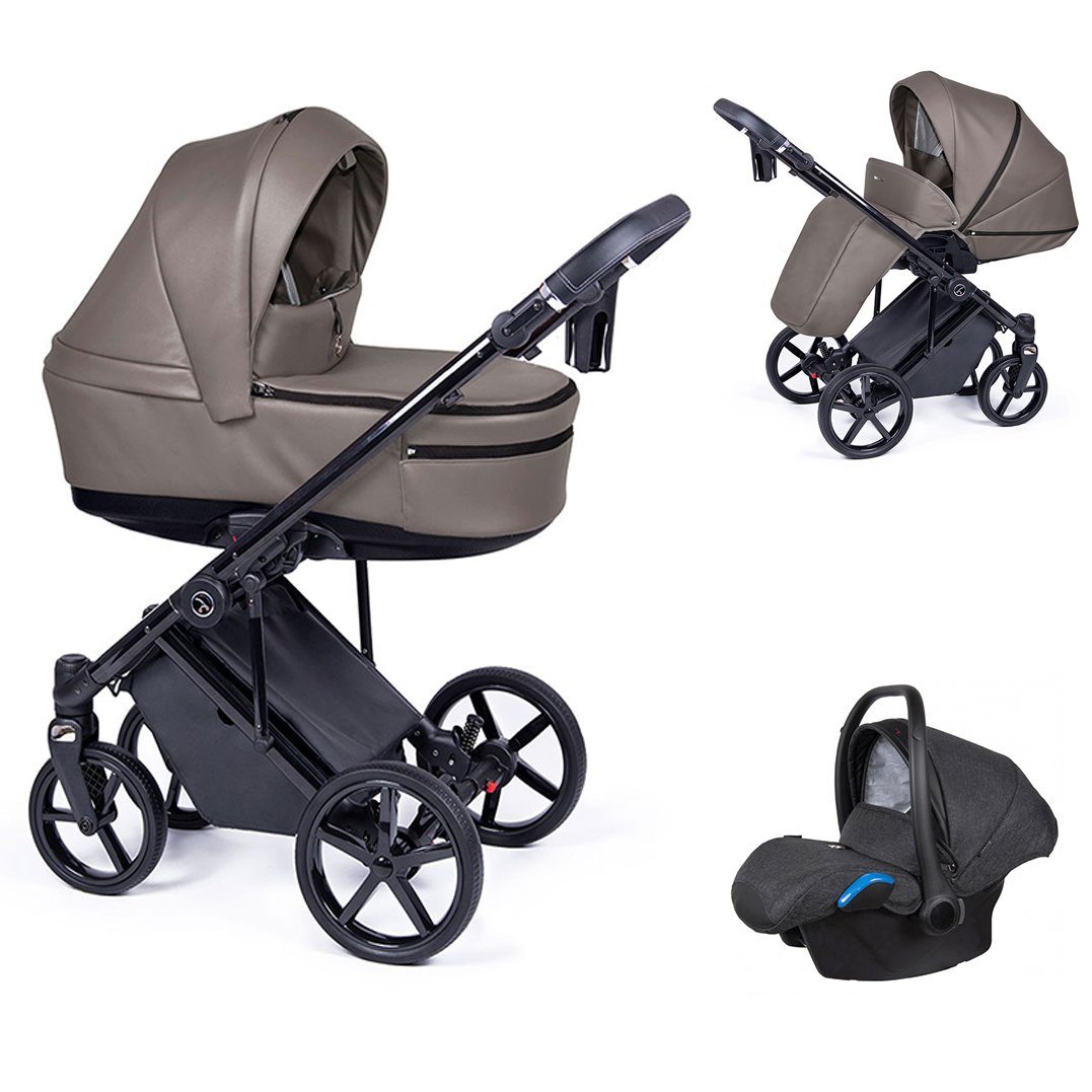 babies-on-wheels Kombi-Kinderwagen 3 in 1 Kinderwagen-Set Fado Eco - 15 Teile - in 21 Designs Braun = Gestell schwarz