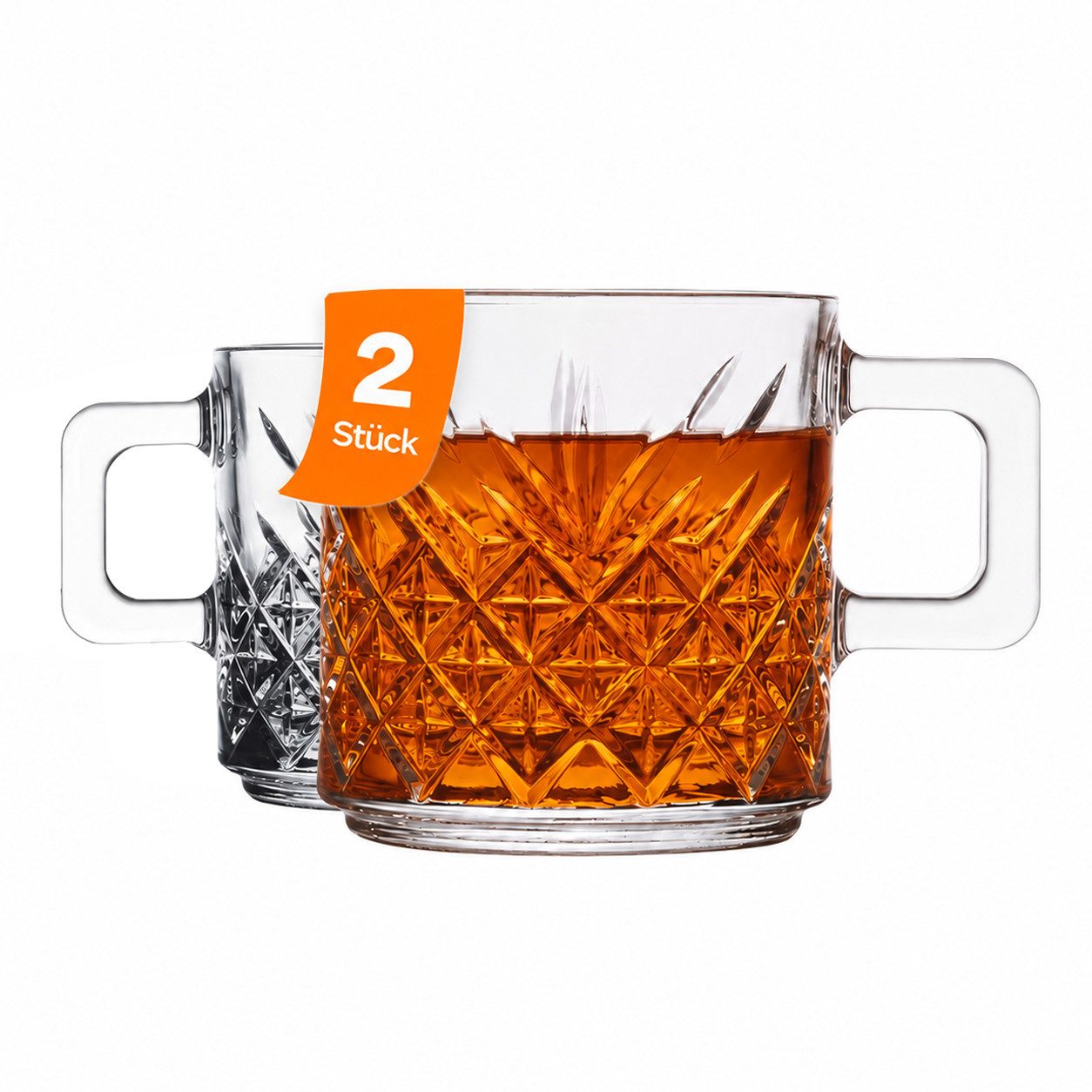 Pasabahce Gläser-Set Timeless Glasbecher mit Henkel, 2-tlg., Glas, 2er set, 250 ml, stapelbar & temperiert, ideal für Kaffee, Tee