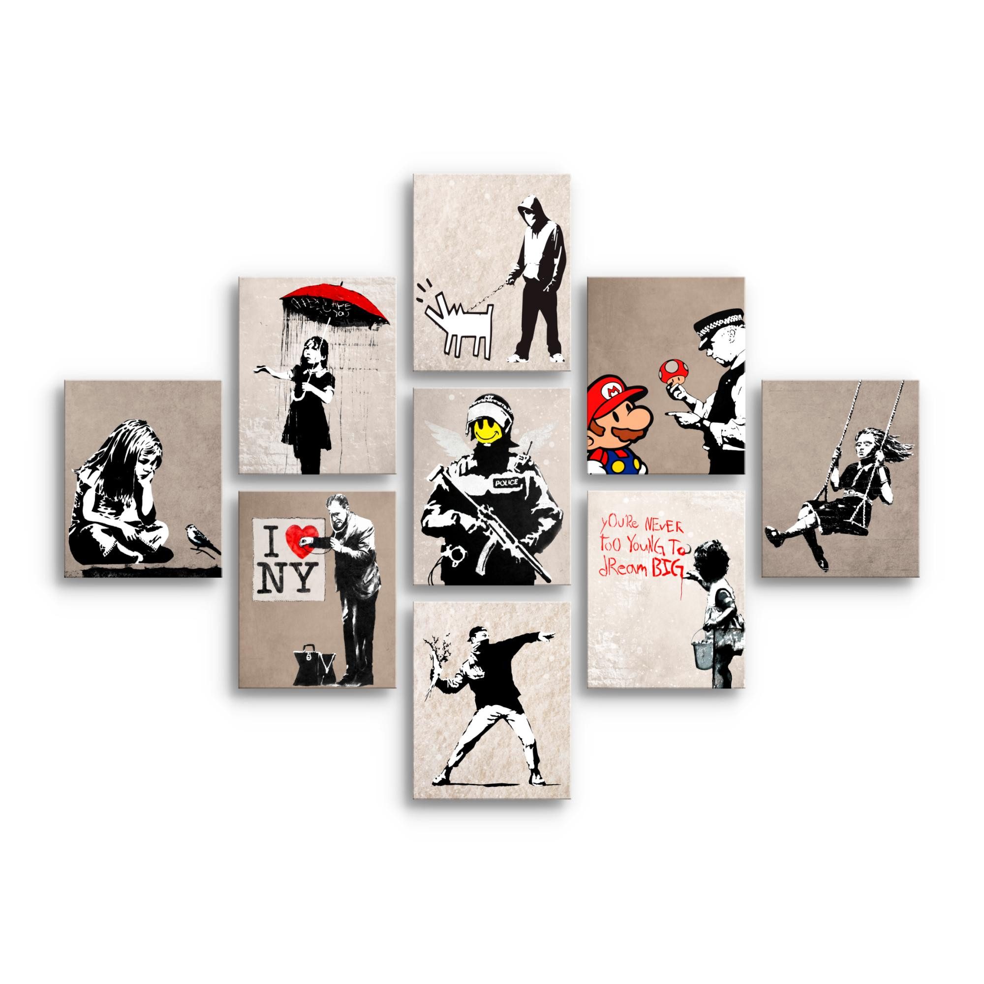Novart Wandbild Wandbilder Banksy Collage Street Art Wohnzimmer Loft, Colla günstig online kaufen