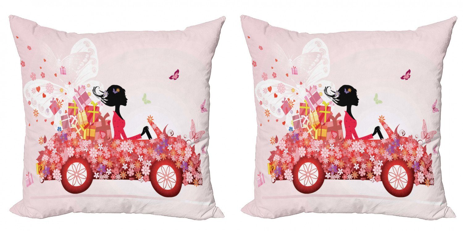 Kissenbezüge Modern Accent Doppelseitiger Digitaldruck, Abakuhaus (2 Stück), Autos Mädchen auf einer Auto-Blumenkasten