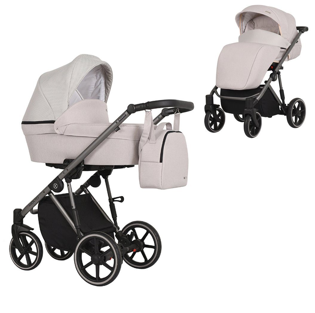 babies-on-wheels Kombi-Kinderwagen Molto 2 in 1 - 12 Teile - von Geburt bis 4 Jahre in 14 Designs Creme = graues Gestell