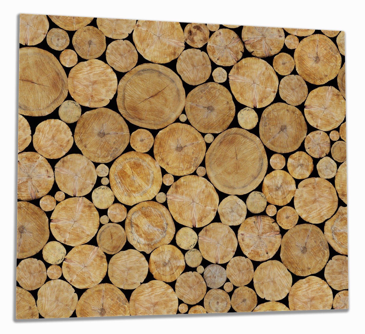 Wallario Herd-Abdeckplatte Holzstapel rund, ESG-Sicherheitsglas, (Glasplatte, 1 tlg., inkl. 5mm Noppen), verschiedene Größen
