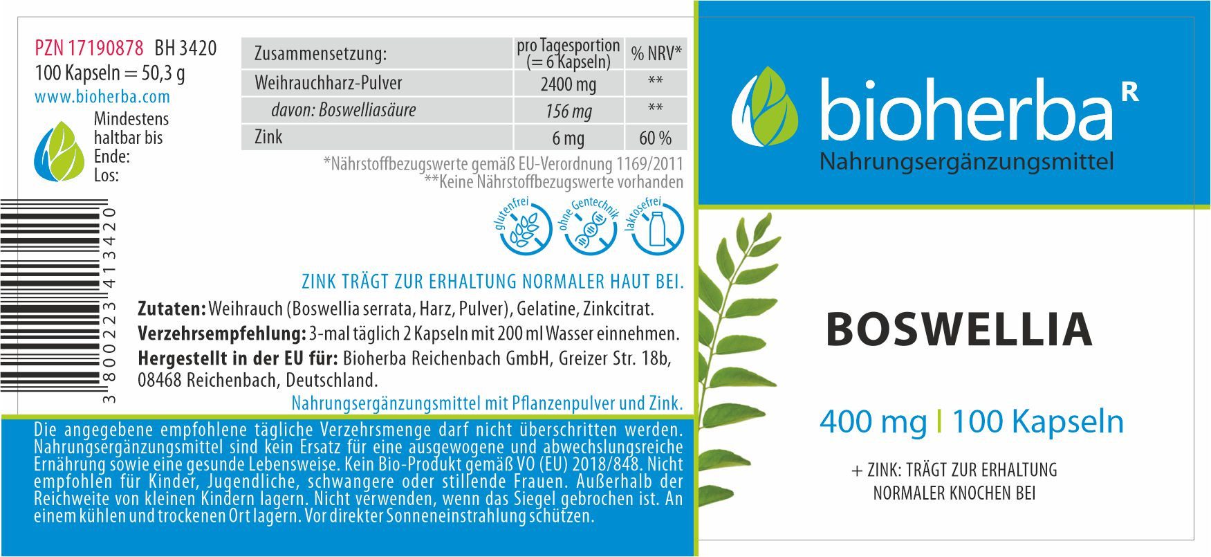 BIOHERBA R Bioherba Boswellia 400 mg 100 Kapseln Tropfen, 1 er
