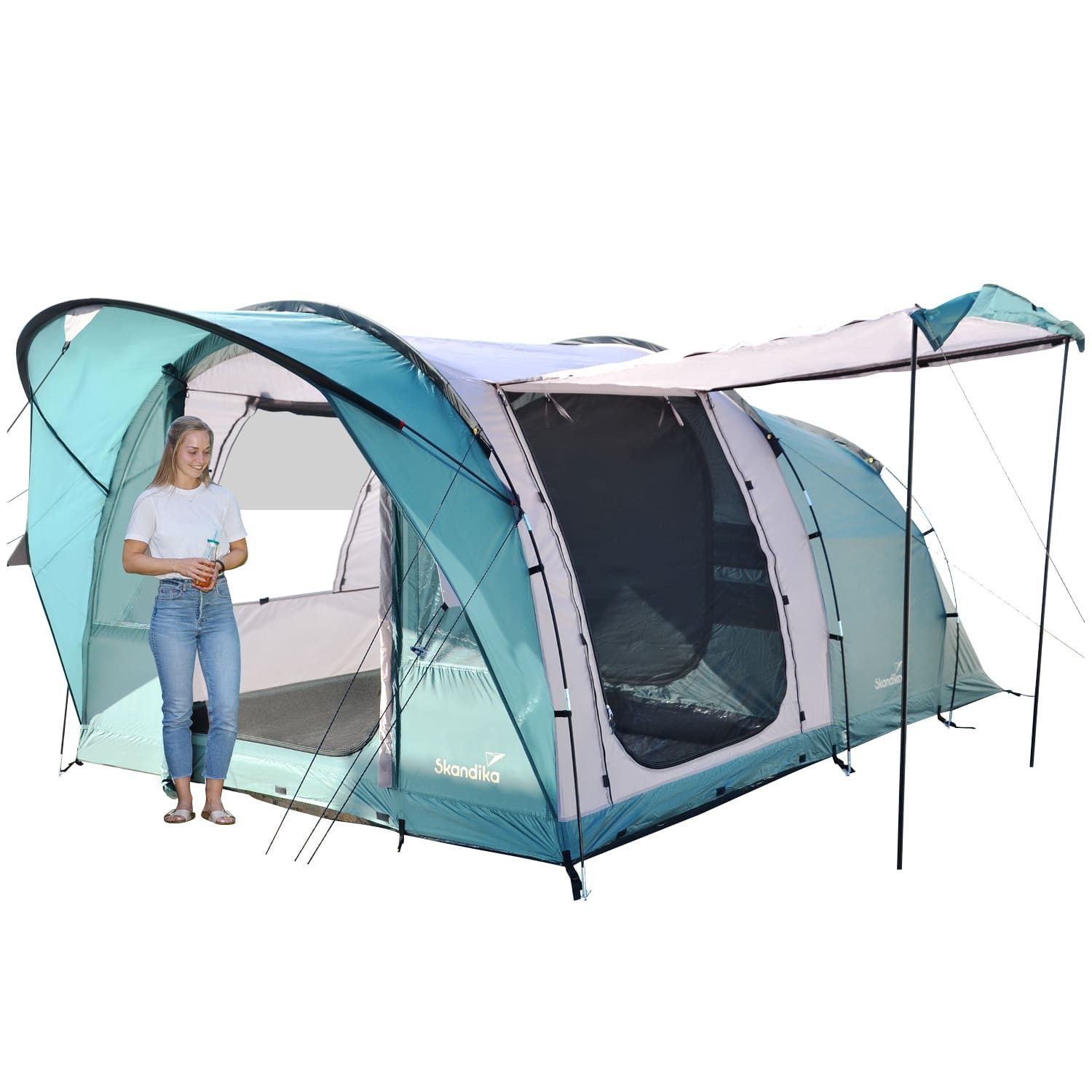 Skandika Tunnelzelt Campingzelt, Familienzelt, Egersund 3 Sleeper Protect, 2 m Stehhöhe, Sleeper Technologie, eingenähter Zeltboden, nachtschwarz Schlafkabine