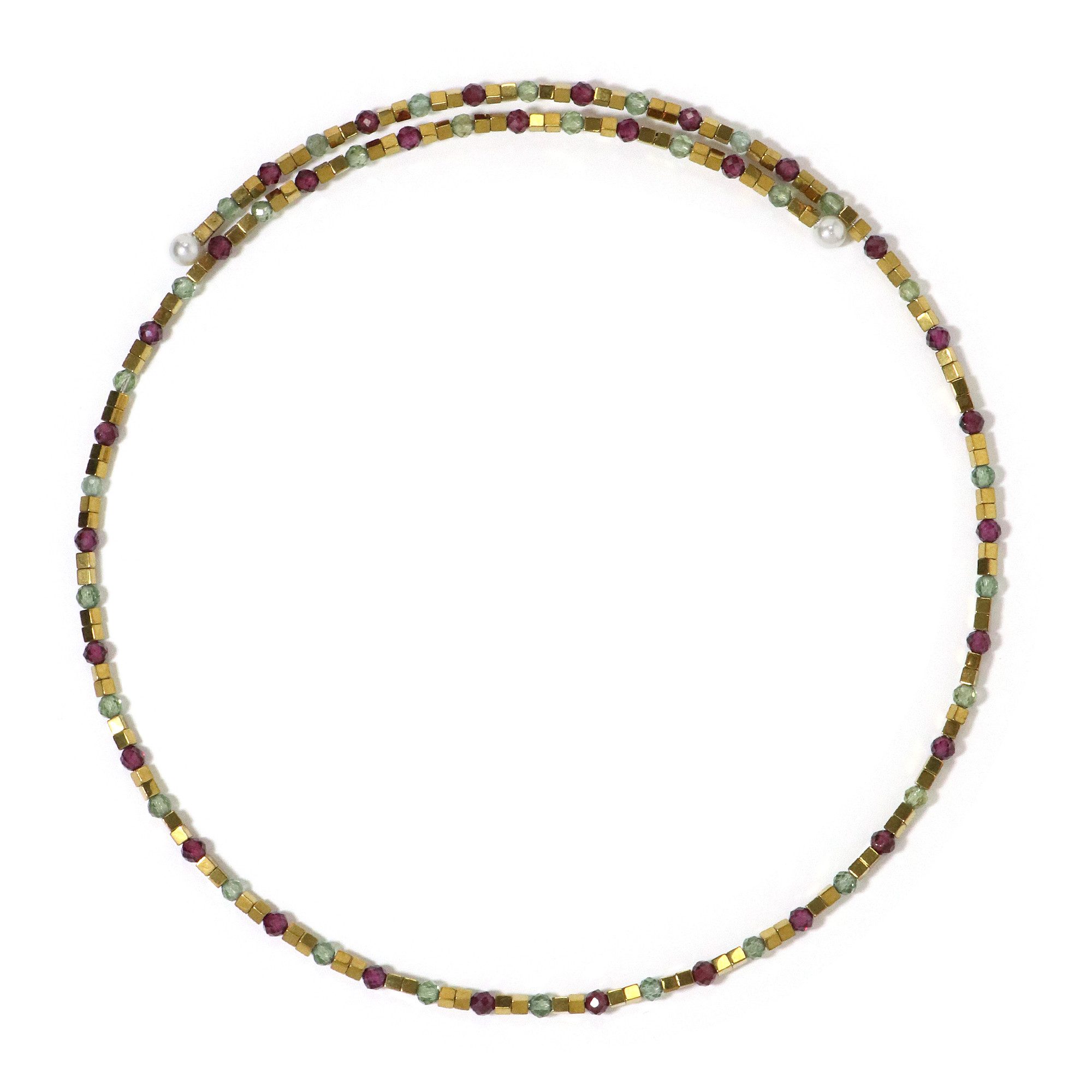 Cavill Halsreif Cavill Edelstein-Stahlhalsreif mit 34,4 ct Granat, Apatit & Perlen (1-tlg)