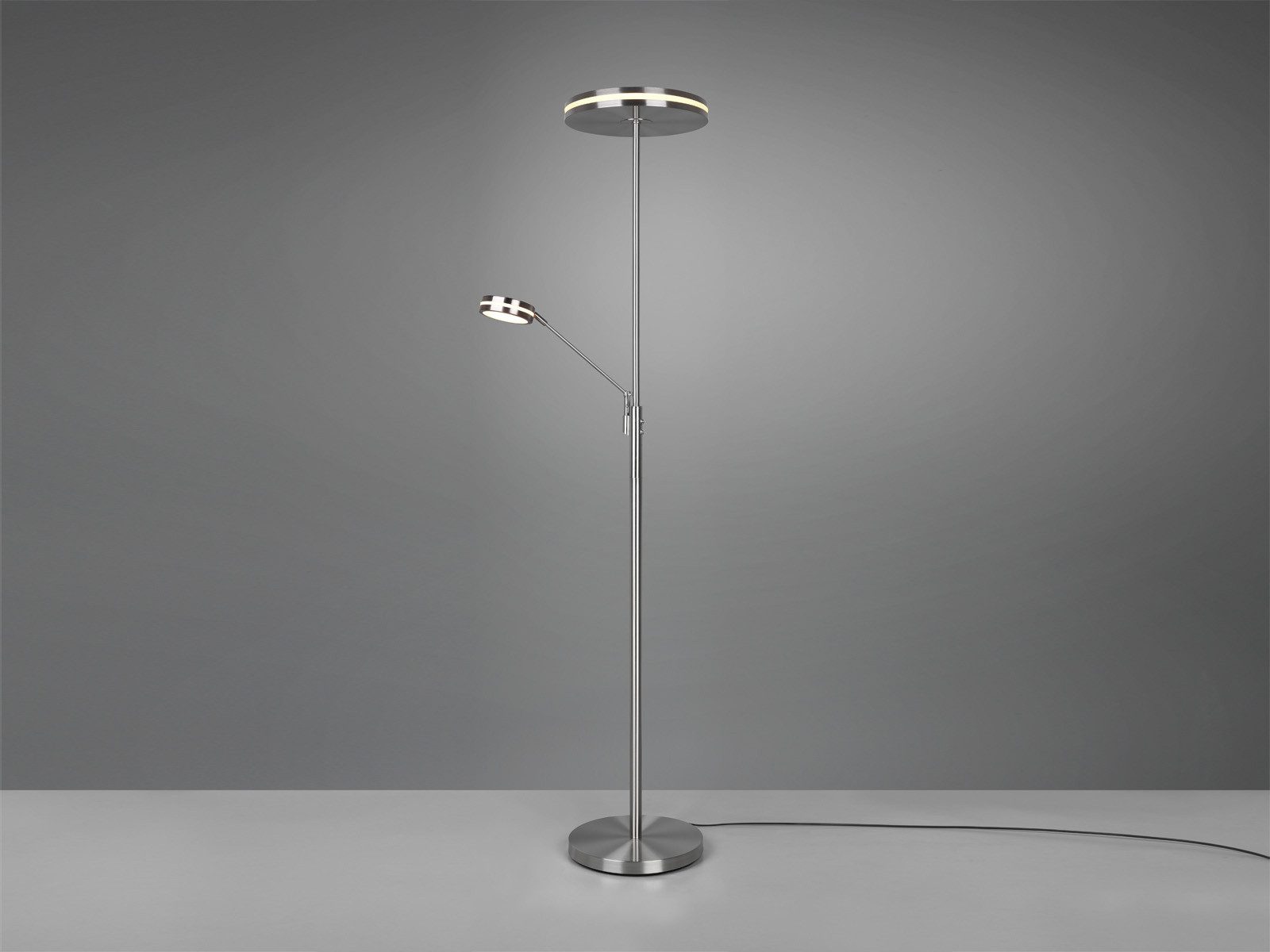 TRIO Leuchten LED Deckenfluter, Dimmfunktion Memoryfunktion, LED fest integriert, Stufenlos dimmbar, Warmweiß, Neutralweiß, Steh-Lampe mit schwenkbarer Lese-Lampe getrennt schaltbar, 181cm groß