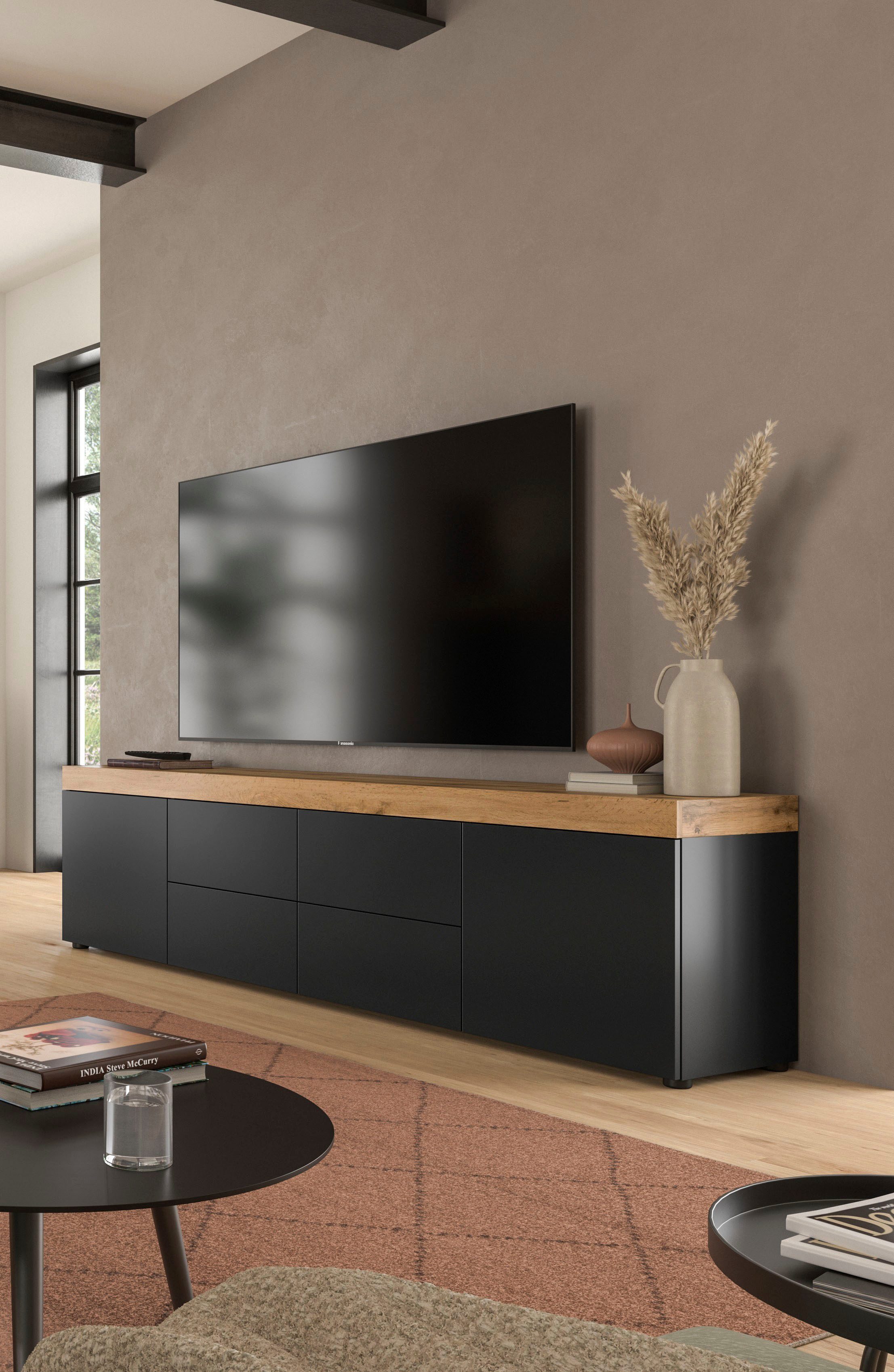 OTTO home Lowboard MAMBO, TOPSELLER!, Breite 200cm, 2 Türen, 4 Schubkästen, push-2-open (1 St., 2 farbige Ausführung, in verschiedenen Farben erhältlich), Lowboard, TV Unterschrank, Tv-Schrank, Wohnzimmer