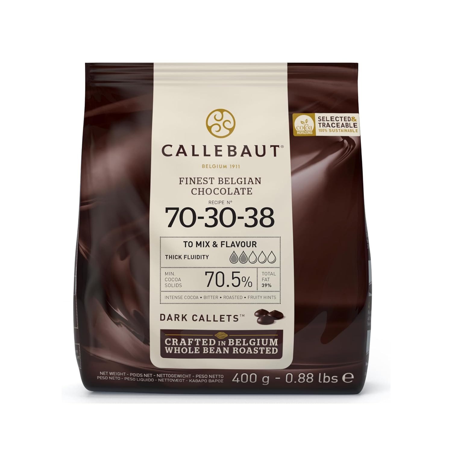 Callebaut Schokolade CALLEBAUT, Rezept No. 70-30-38, Zartbitter Schokoladenkuvertüre, 400 g