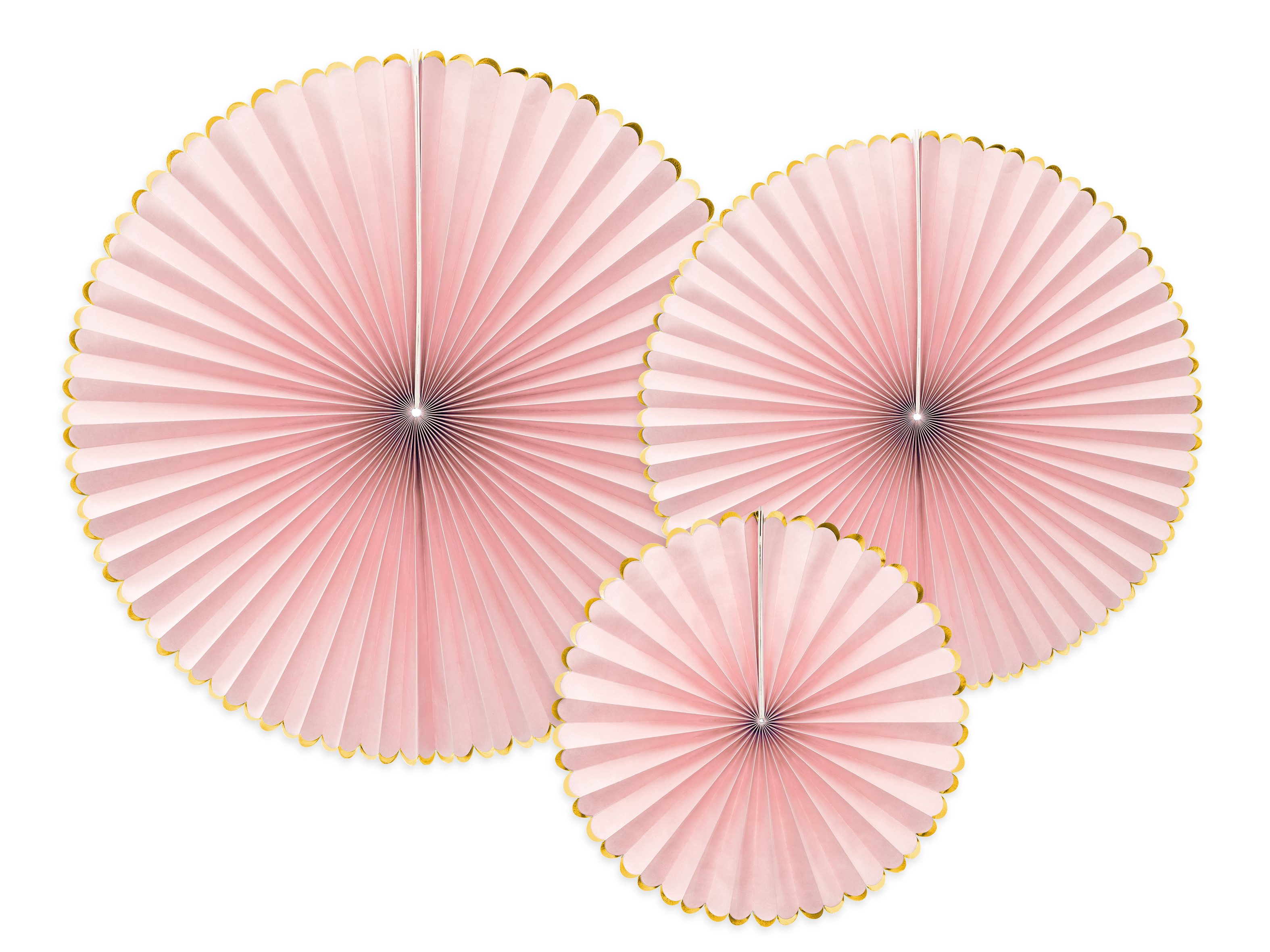 partydeco Kostüm Dekofächer 40/32/23cm 3 Stk. rosa mit Goldrand