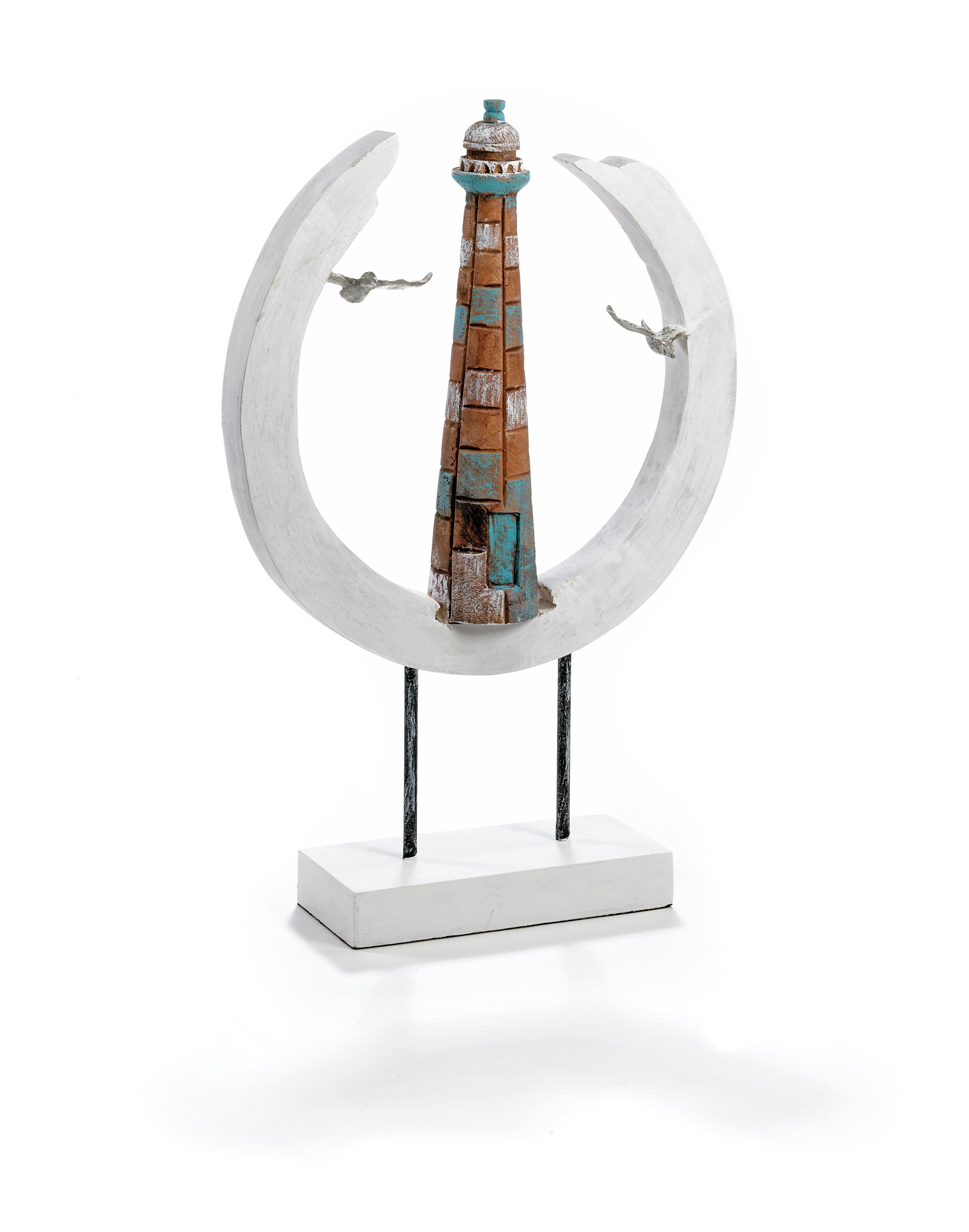Fensterdeko, Leuchtturm Skulptur 9x32x49cm, Moritz Skulptur Dekoobjekt Tischdeko, Holzdeko Wanddeko, Holz, Maritim