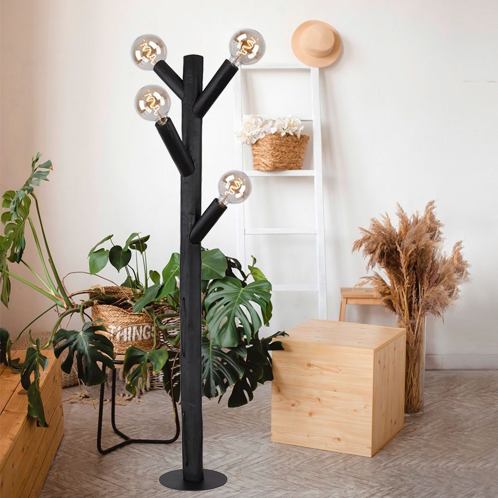 nicht etc-shop Stehlampe Standlampe Schwarz Stehlampe, LED Holzleuchte Wohnzimmerleuchte inklusive, Leuchtmittel
