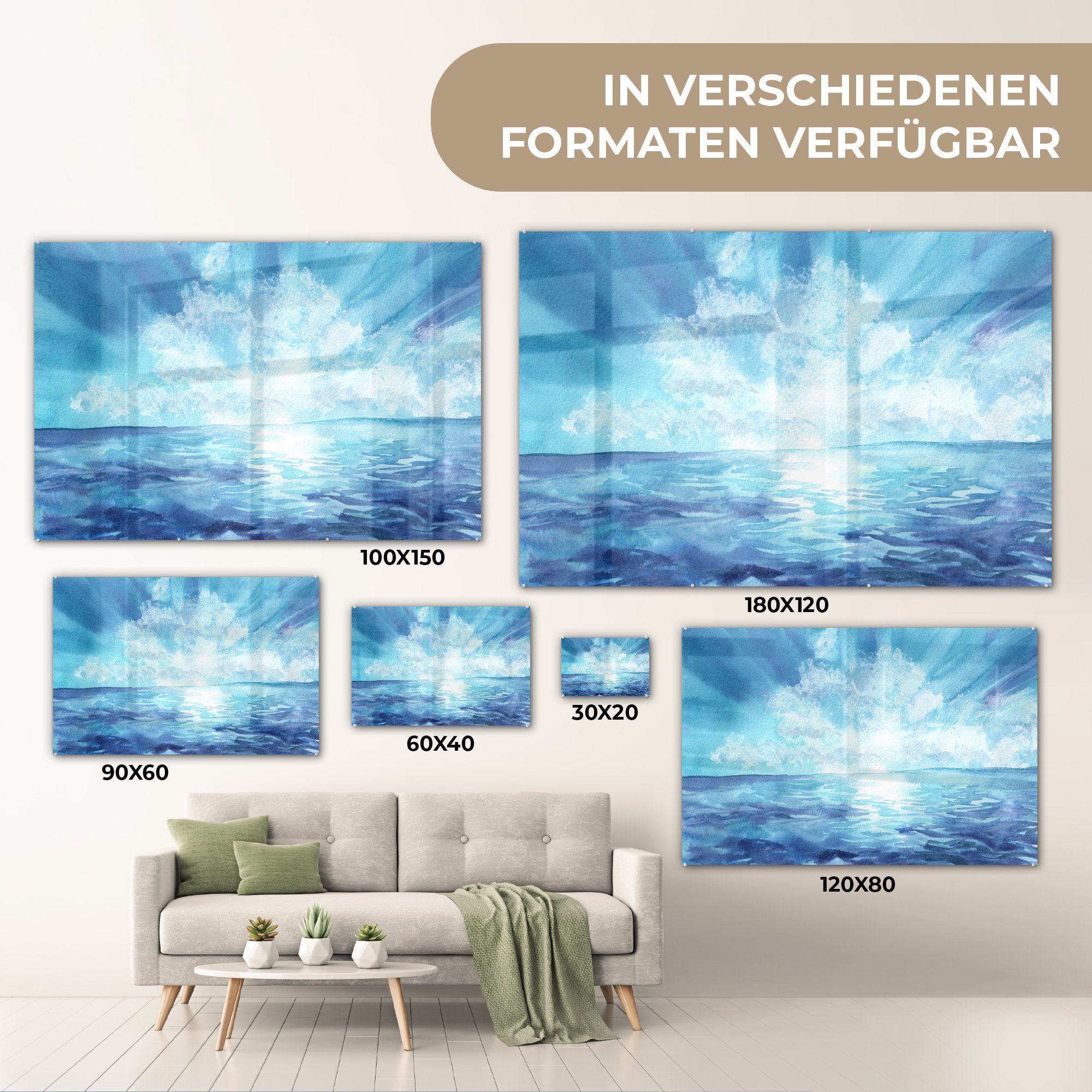 MuchoWow Acrylglasbilder - - Meer Schlafzimmer St), Acrylglasbild Himmel & (1 Wohnzimmer Sonne,