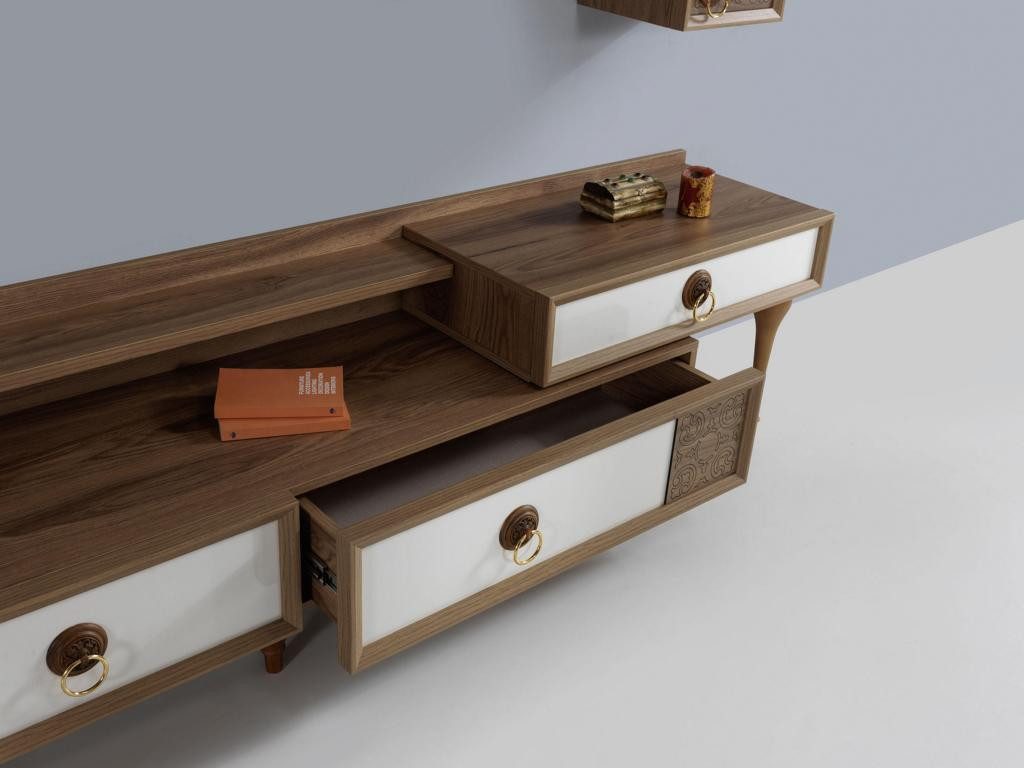 Xlmoebel Wohnwand Moderne Holz-Wohnwand in Braun mit RTV-Lowboard für Wohnzimmer, (3-St., Wohnwand), Hergestellt in Europa