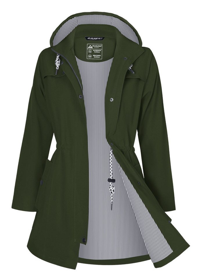 ATLASLAVA Regenjacke Damen Lang – Wasserdicht & Atmungsaktiv mit Kapuze (1-St) Übergangsjacke für Outdoor