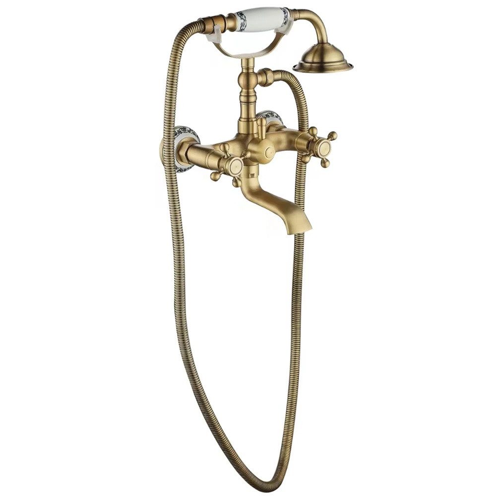 wohnwerk.idee Wannenarmatur Badewannenarmatur Gold Matt Gebürstet Vintage Antik Old