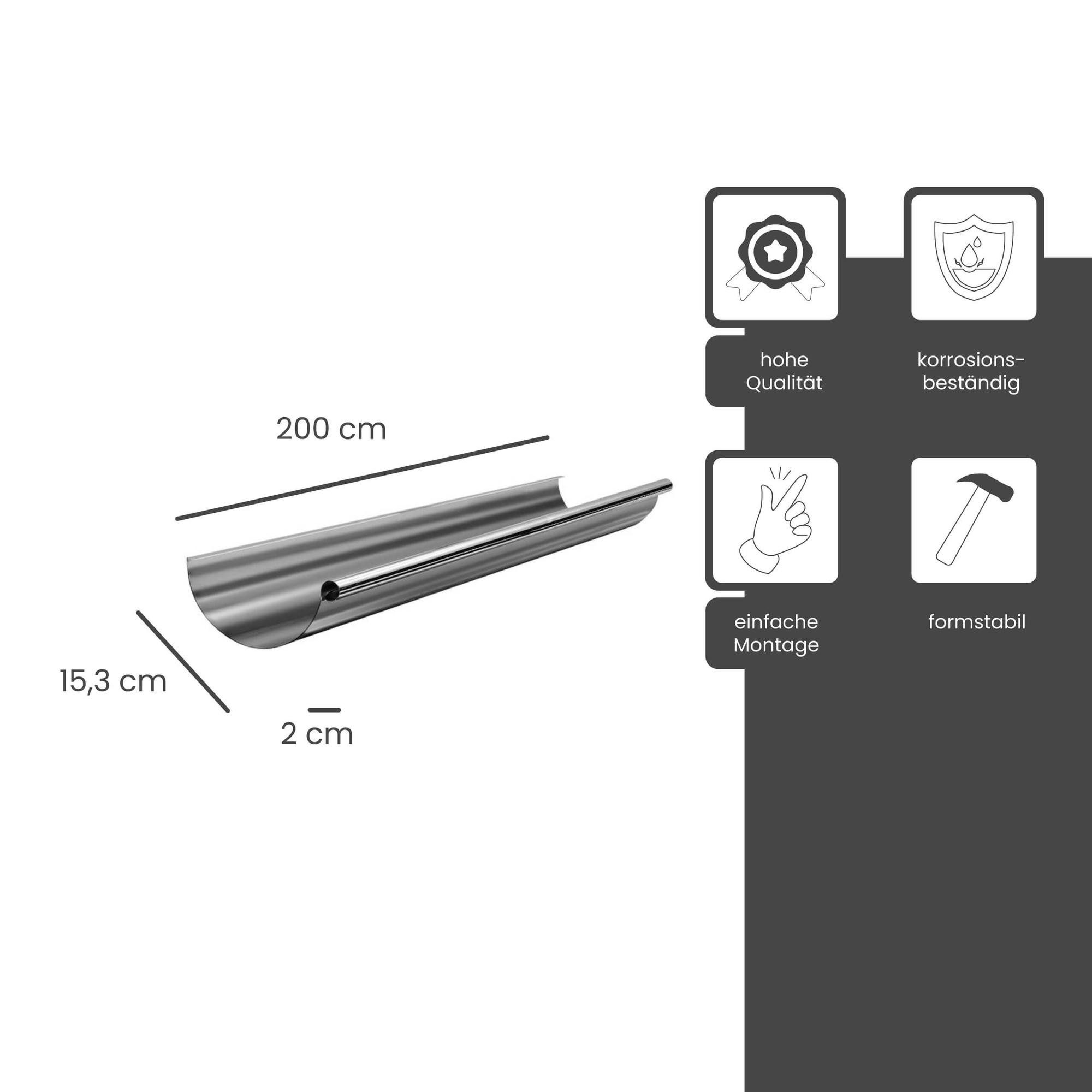 Zambelli Dachrinne, Dachrinne halbrund 6 teilig/333 Silber Verzinkt, 1-St., Regenrinne mit hohem Korrosionsschutz, einfache Montage, ohne löten