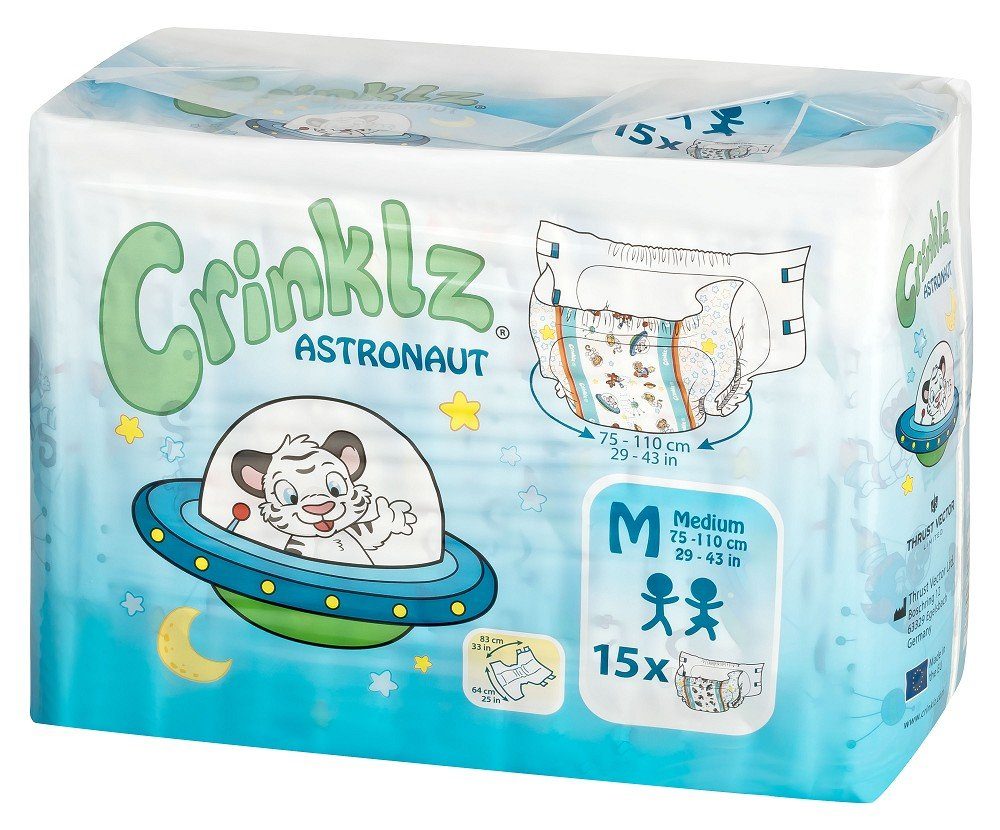 Crinklz Памперси Crinklz Astronaut - M (75-110 cm) (15-St., Памперси mit Folie und Astronauten Motiven)