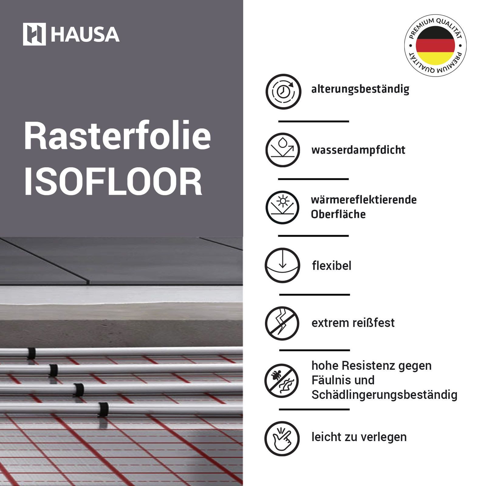 Hausa Fußbodenheizung Rasterfolie ISOFLOOR, (unter Fußbodenheizungssystemen Alufolie Fußbodenisolierung, 1-tlg., 1,5m x 50m), für Fußbodenheizung Isolierfolie