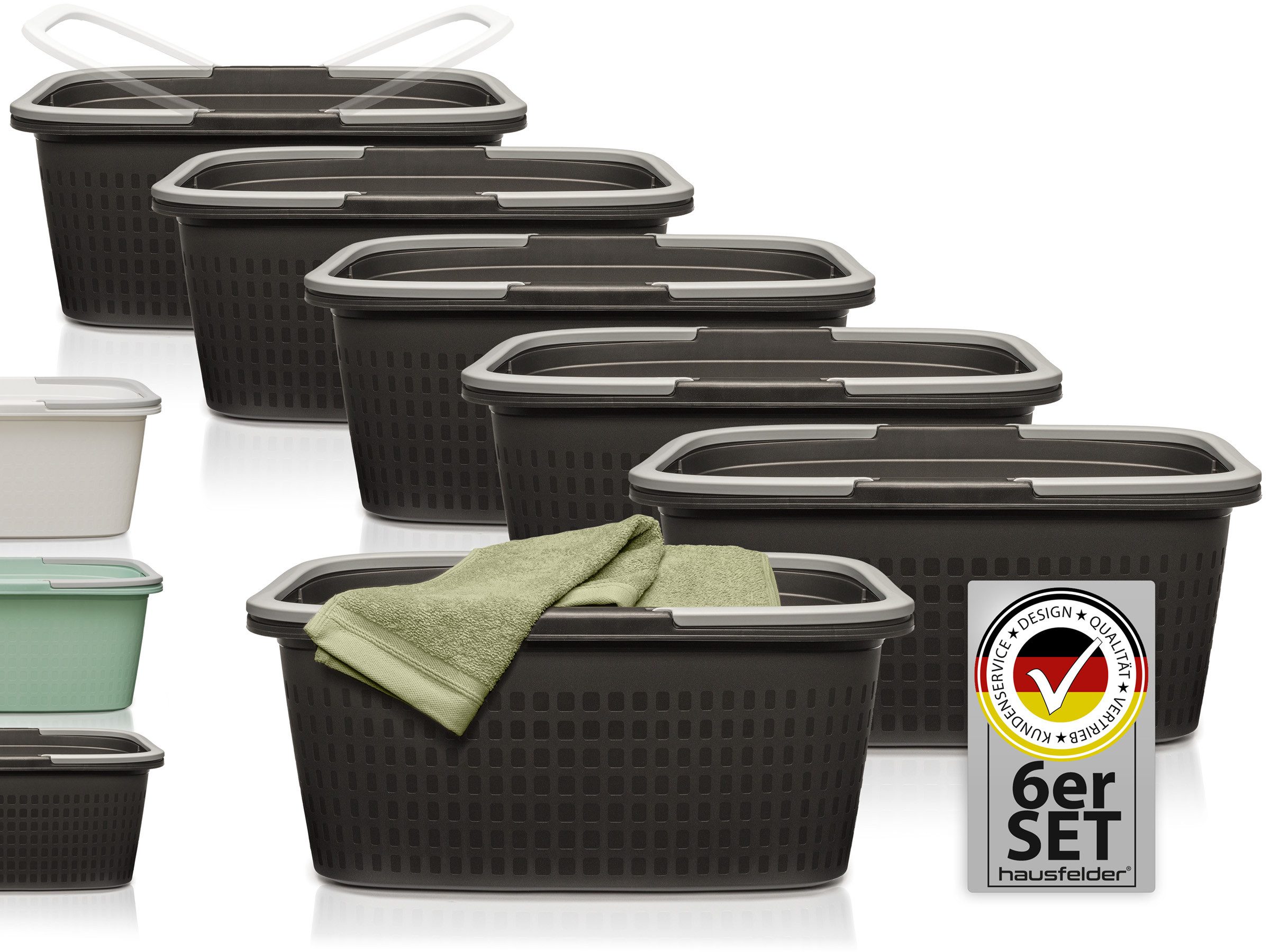 Hausfelder Wäschekorb Wäschewanne 58x37x25cm (Anthrazit-Schwarz, 2 günstig online kaufen