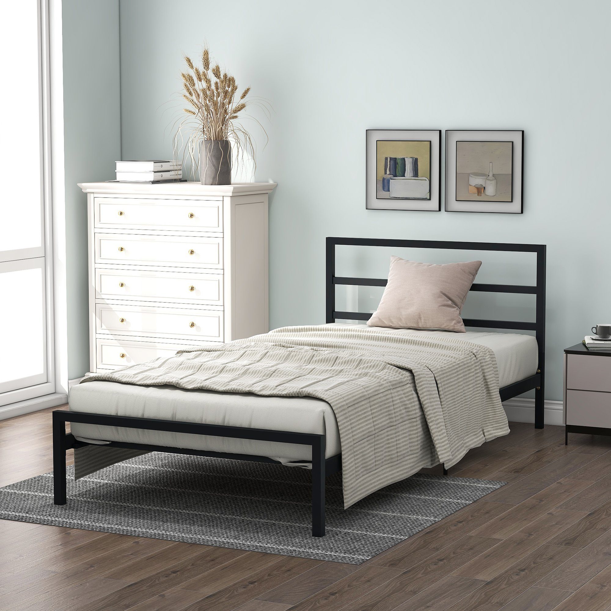 Flieks Metallbett, Einzelbett Jugendbett Plattformbett mit Lattenrost