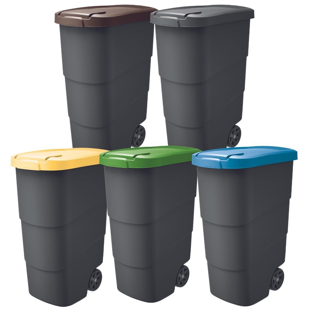 Mülltonnenbox 90L, Abfallcontainer Mit Deckel, Mit Grün Mülltonne Abfallbehälter Mit Griff, Wetterresistent Rädern, Deckelverriegelung, Prosperplast Mülleimer