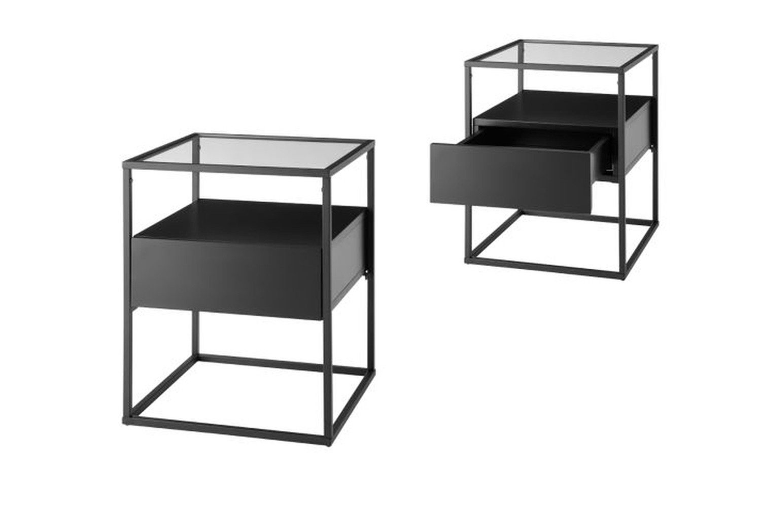 möbelando Beistelltisch EVORA (BxHxT: 43x54x43 cm), aus Glas, Metall, Holz in schwarz