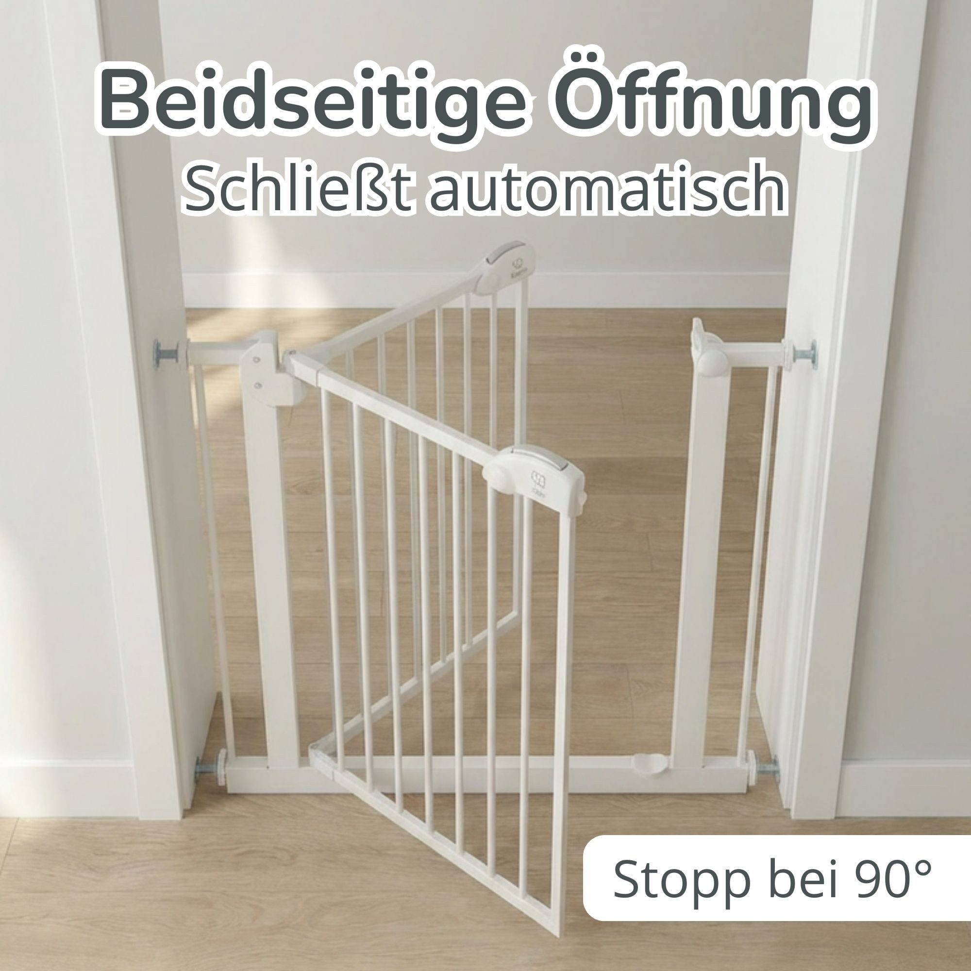 Bronea Treppenschutzgitter CLEO Türgitter ohne Bohren Kinderschutzgitter Treppengitter (zum Klemmen - ohne bohren für Tür & Treppe 75–165 cm verlängerbar, Beids – Bild 5 von 5