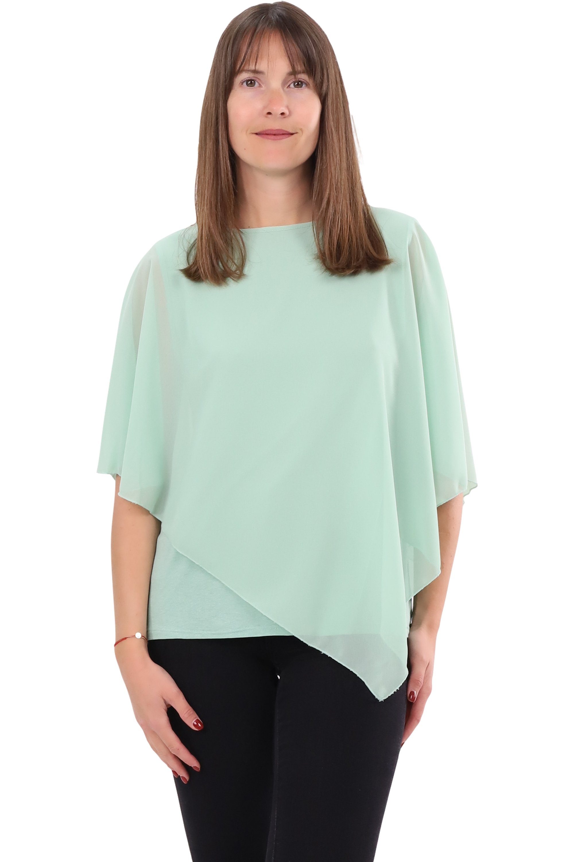 malito more than fashion Chiffonbluse malito Damen Chiffonbluse asymmetrisch 10732 Schlupfbluse Blusenshirt asymmetrisch geschnitten Einheitsgröße