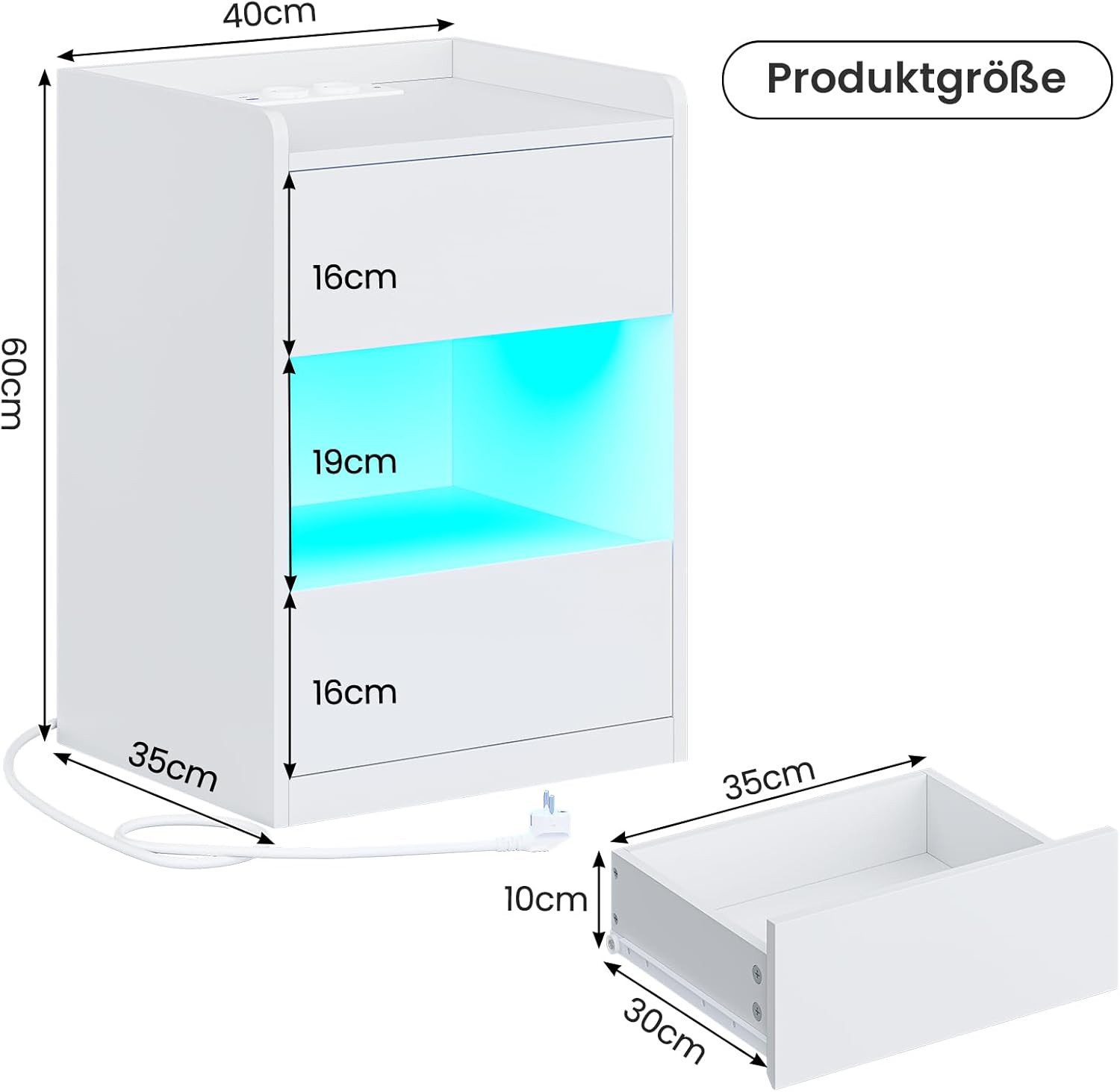 MSMASK Nachttisch mit LED-Beleuchtung und Ladestation, 40x35x60cm (1-St), N günstig online kaufen
