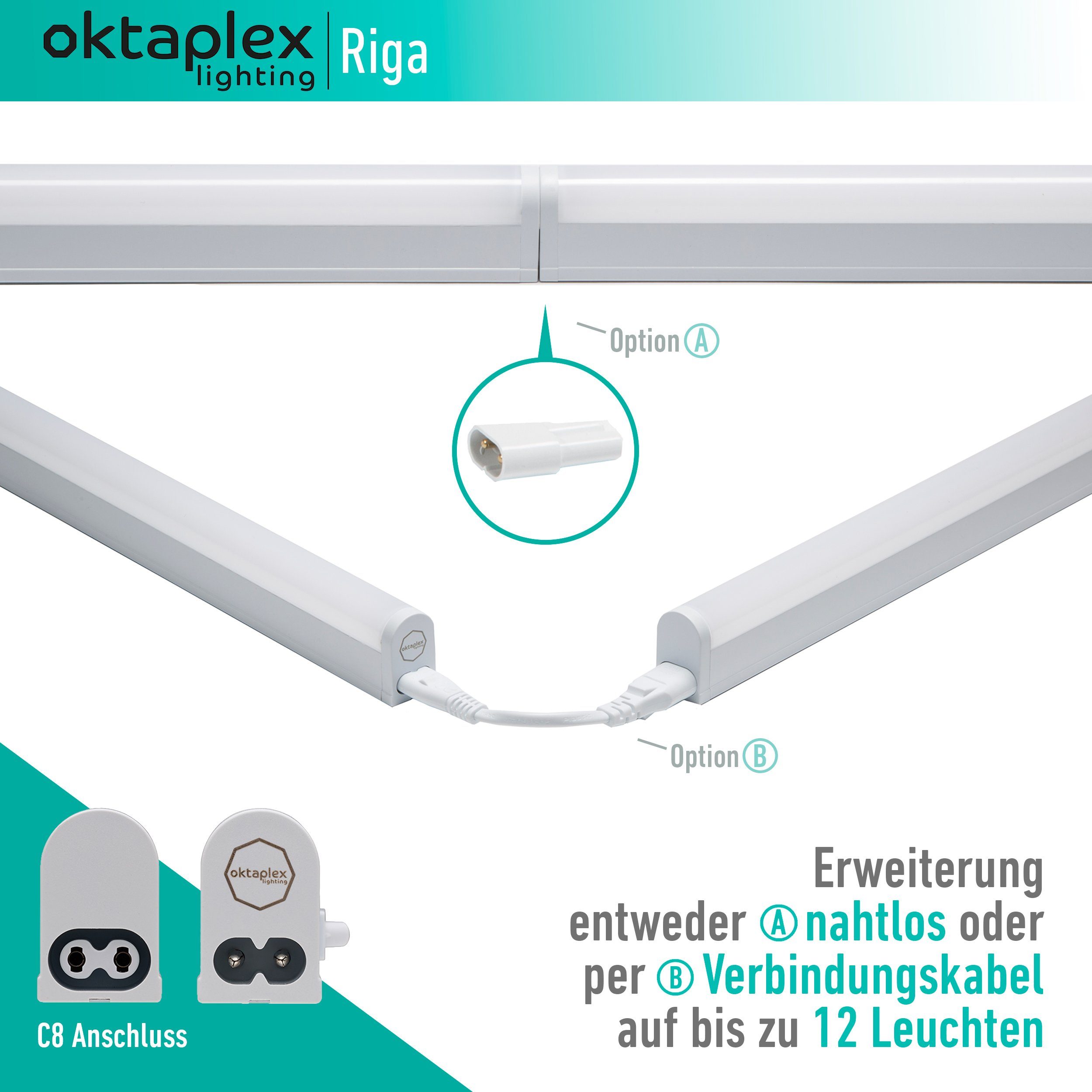Oktaplex lighting LED Unterbauleuchte Riga Unterschranklampe 28cm 340lm 4W, Ein-/Ausschalter, LED, warmweiß, 3000K Unterbauleuchte Küche erweiterbar Lichtleiste – Bild 4 von 5