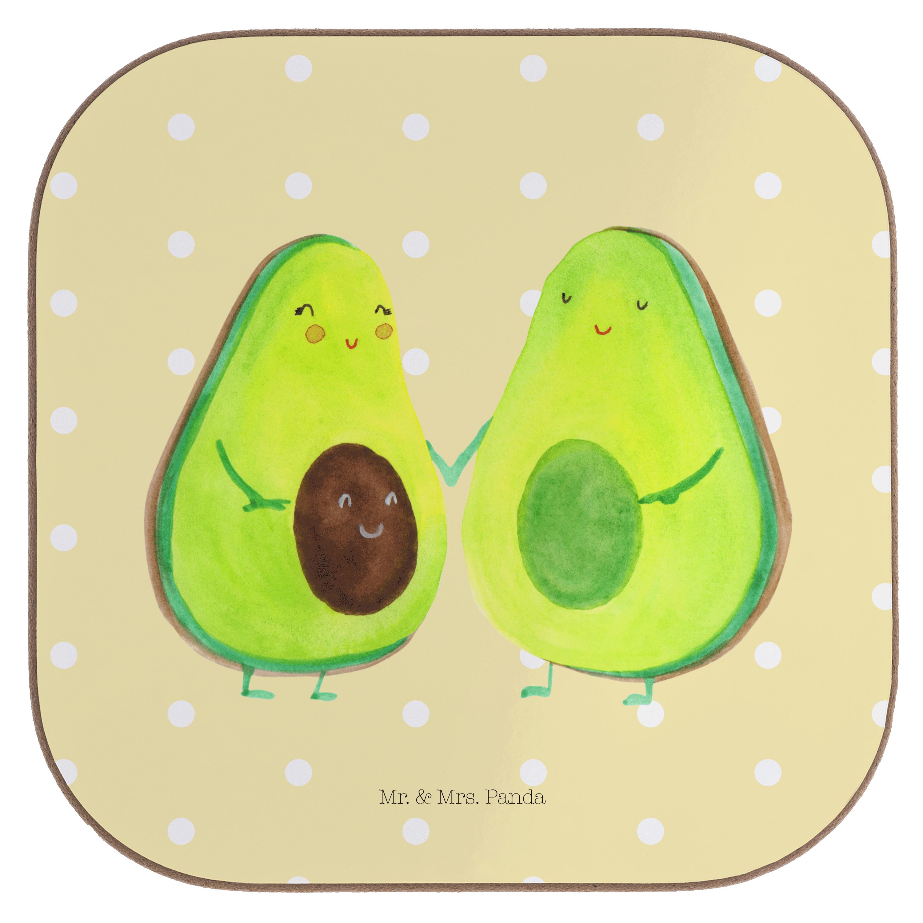 Mr. & Mrs. - Geschenk, Avocado 1-tlg. Pärchen Panda F, Pastell Getränkeuntersetzer - Glasuntersetzer, Veggie, Gelb