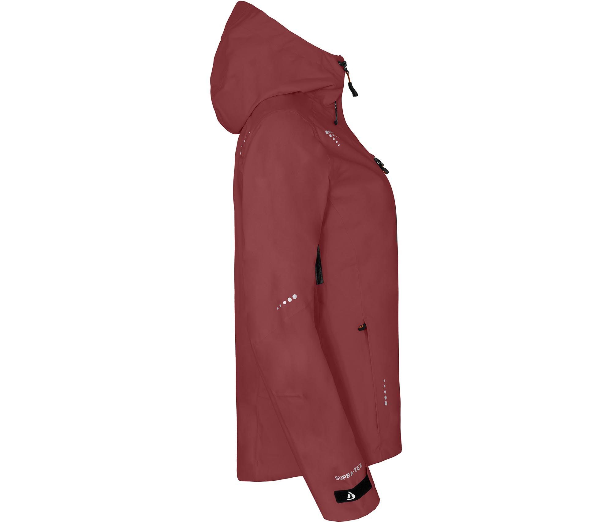 Bergson Outdoorjacke LEKNES Damen Regenjacke, mm rot braun recycelt, Netzfutter, Wassersäule, 20000 Normalgrößen