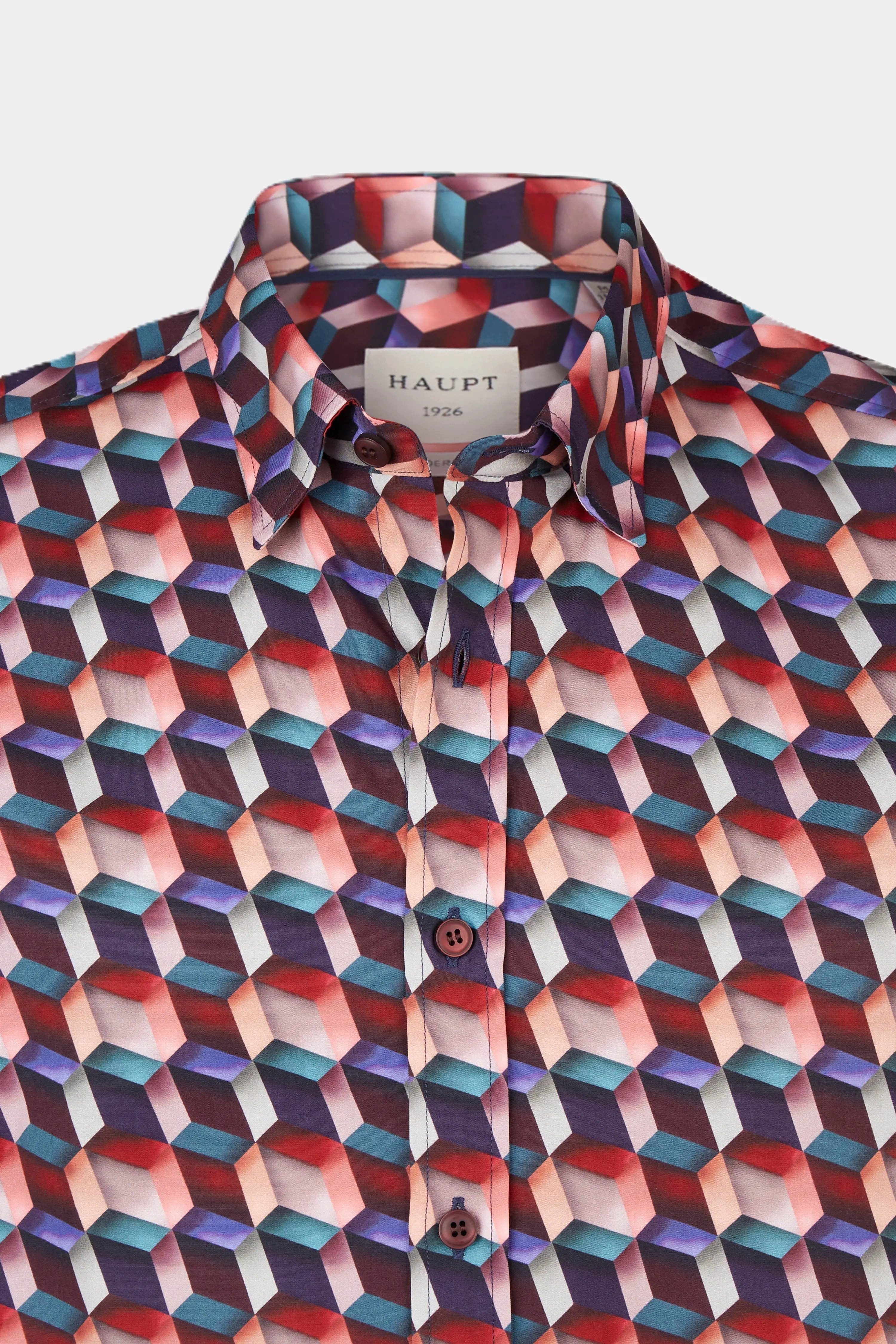 Haupt Langarmhemd Haupt Regular Fit geometrisches Muster Langarm Baumwoll-Herrenhemd