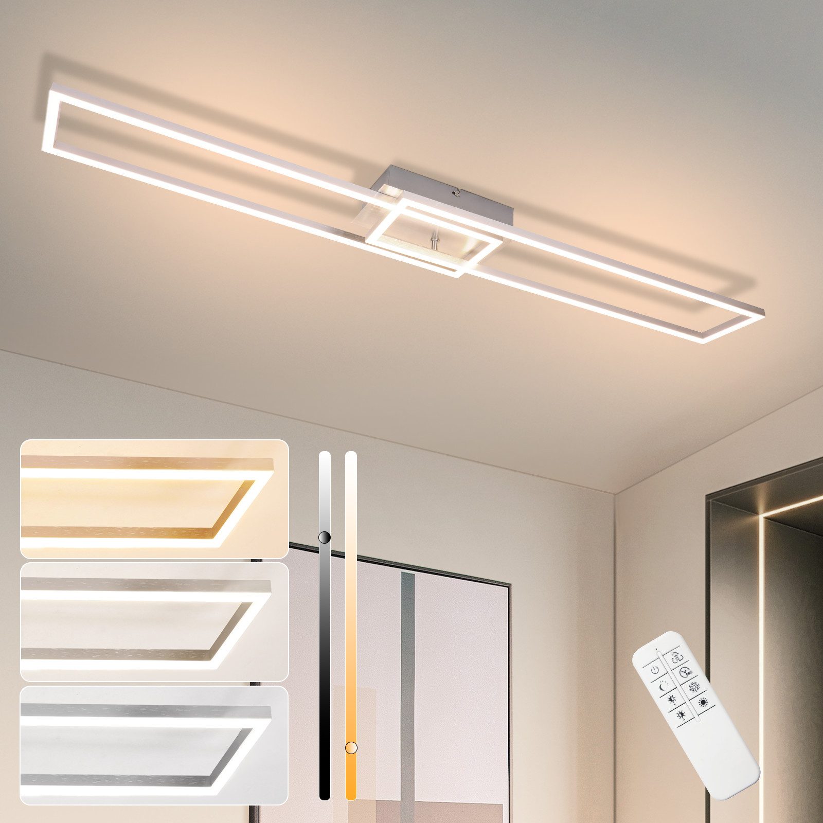 Nettlife LED Deckenleuchte Schlafzimmer Silber Dimmbar 64CM 36W Geometrisch günstig online kaufen