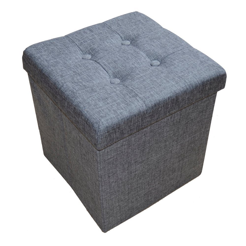 style home Sitzhocker faltbare Sitzbank mit Stauraum (Aufbewahrungsbox mit Deckel, gepolstert Sitzwürfel Fußhocker, Sitztruhe aus Leinen), für Wohnzimmer Schlafzimmer, 38 * 38 * 38 cm Grau