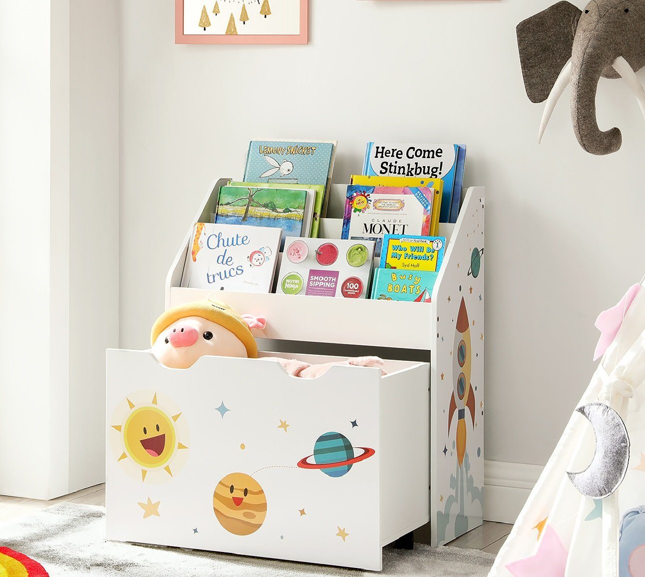 SONGMICS Spielzeugtruhe »GKR41WT«, Bücherregal für Kinder,  Kinderzimmerregal mit 3 Fächern, herausziehbarer Spielzeugkiste mit Rollen  online kaufen | OTTO