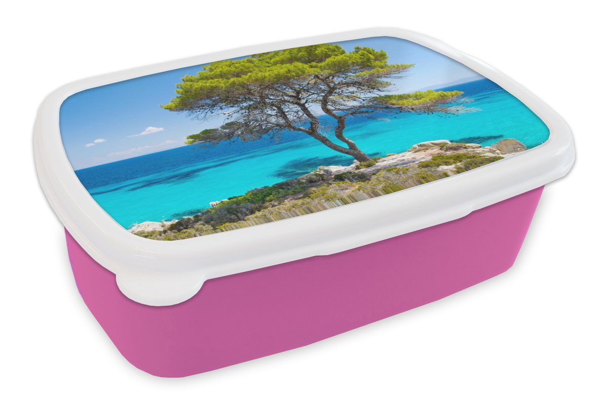 Erwachsene, - Mädchen, Snackbox, Kinder, Kunststoff, (2-tlg), Meer Tropisch MuchoWow - für Brotdose Lunchbox rosa Sommer, Baum Brotbox - Kunststoff