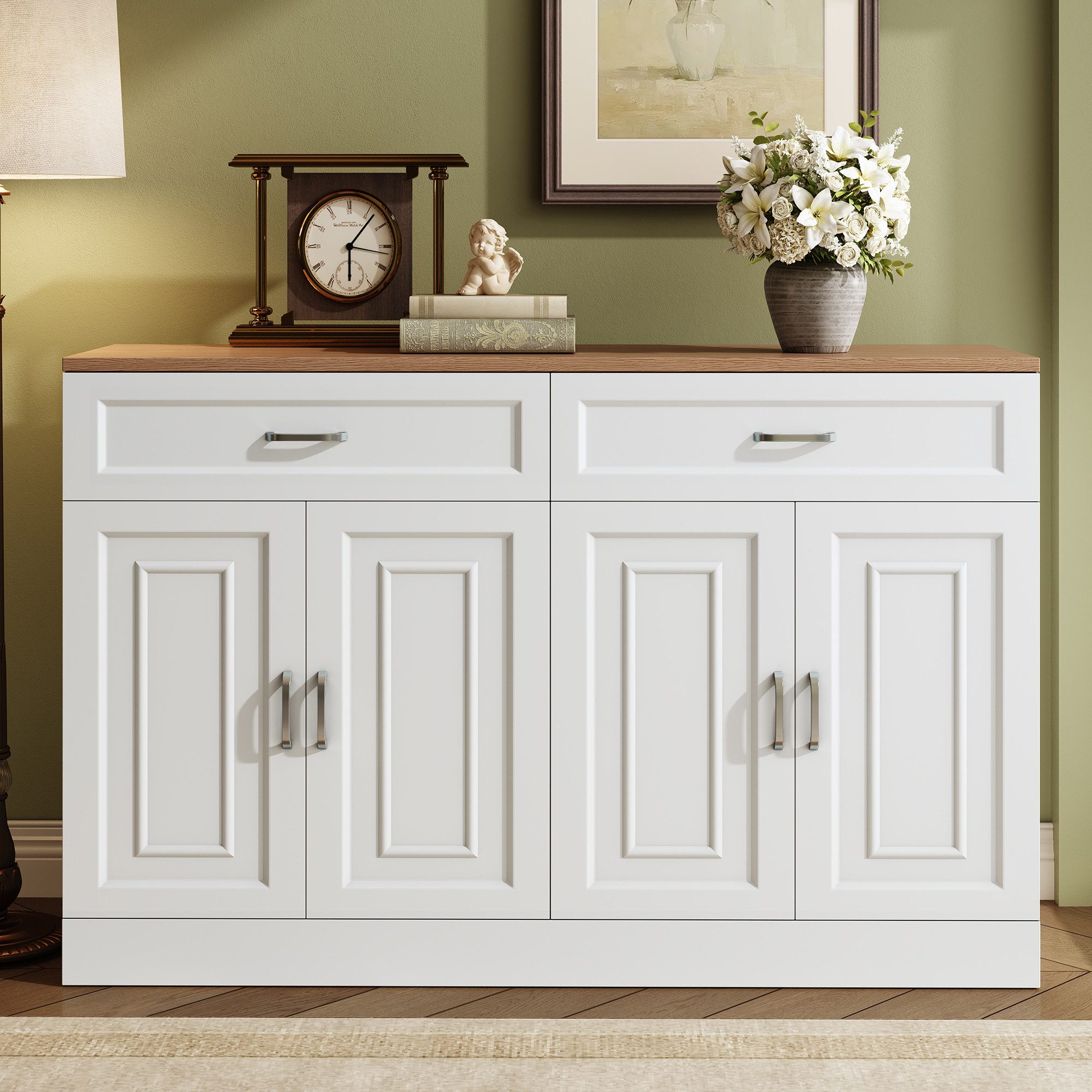 STILVORA Sideboard mit Schuladen,Beistellschrank Aufbewahrungsschrank mit Regalen (Kommode, Anrichte, Esszimmerschrank, 1 St., 120 x 35 x 80,5 cm), mit Regalen, Rebounder