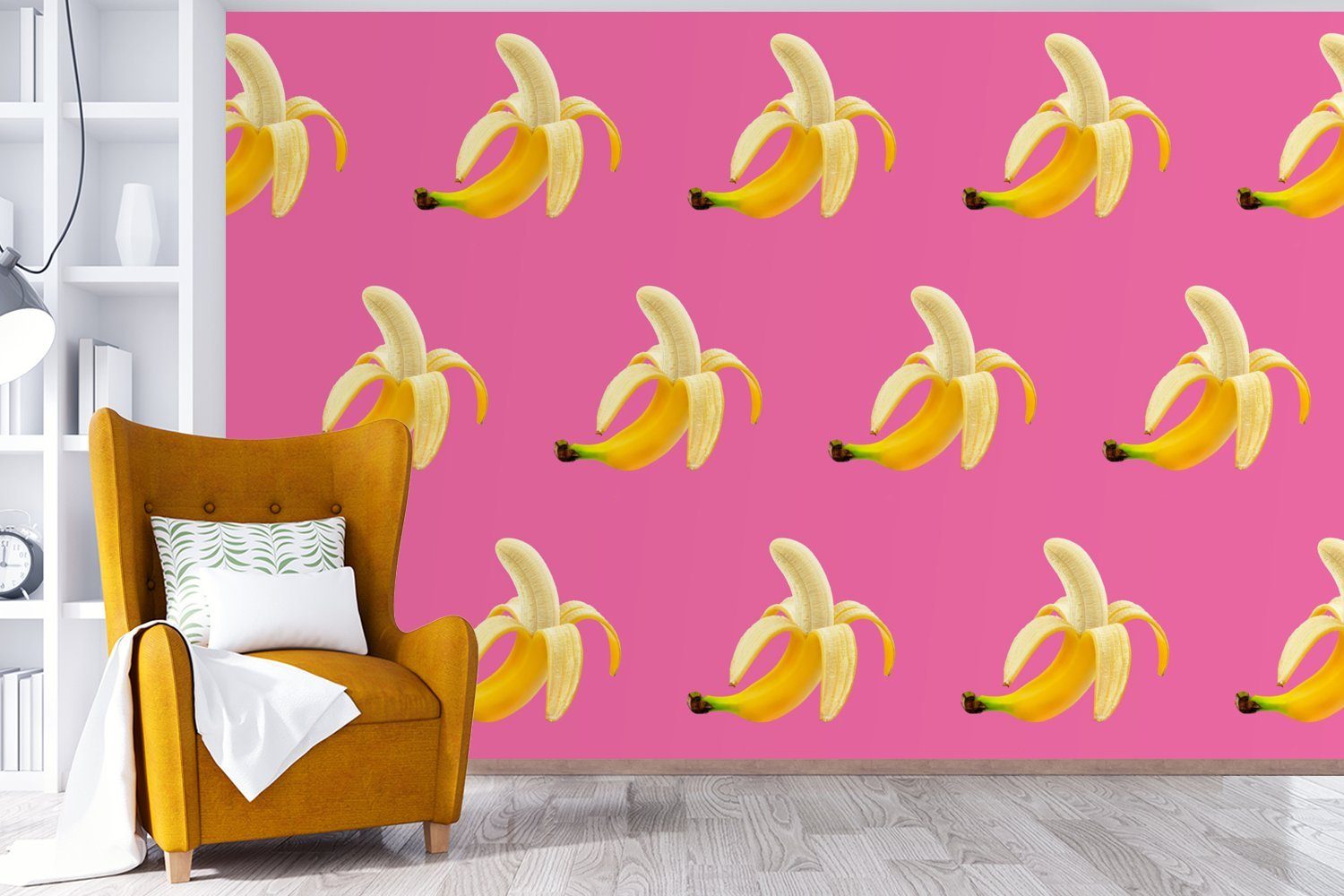 (6 Banane Wohnzimmer, Tapete MuchoWow für Wallpaper Vinyl Fototapete Matt, Rosa, St), Muster Schlafzimmer, - - bedruckt, Kinderzimmer,
