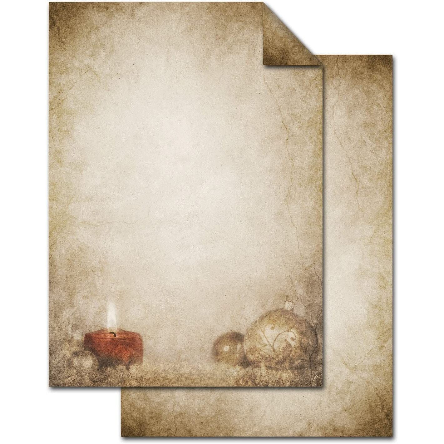 Logbuch-Verlag Klappkarte 100 Blatt Weihnachts-Briefpapier beige KUGEL KERZE VINTAGE beidseitig