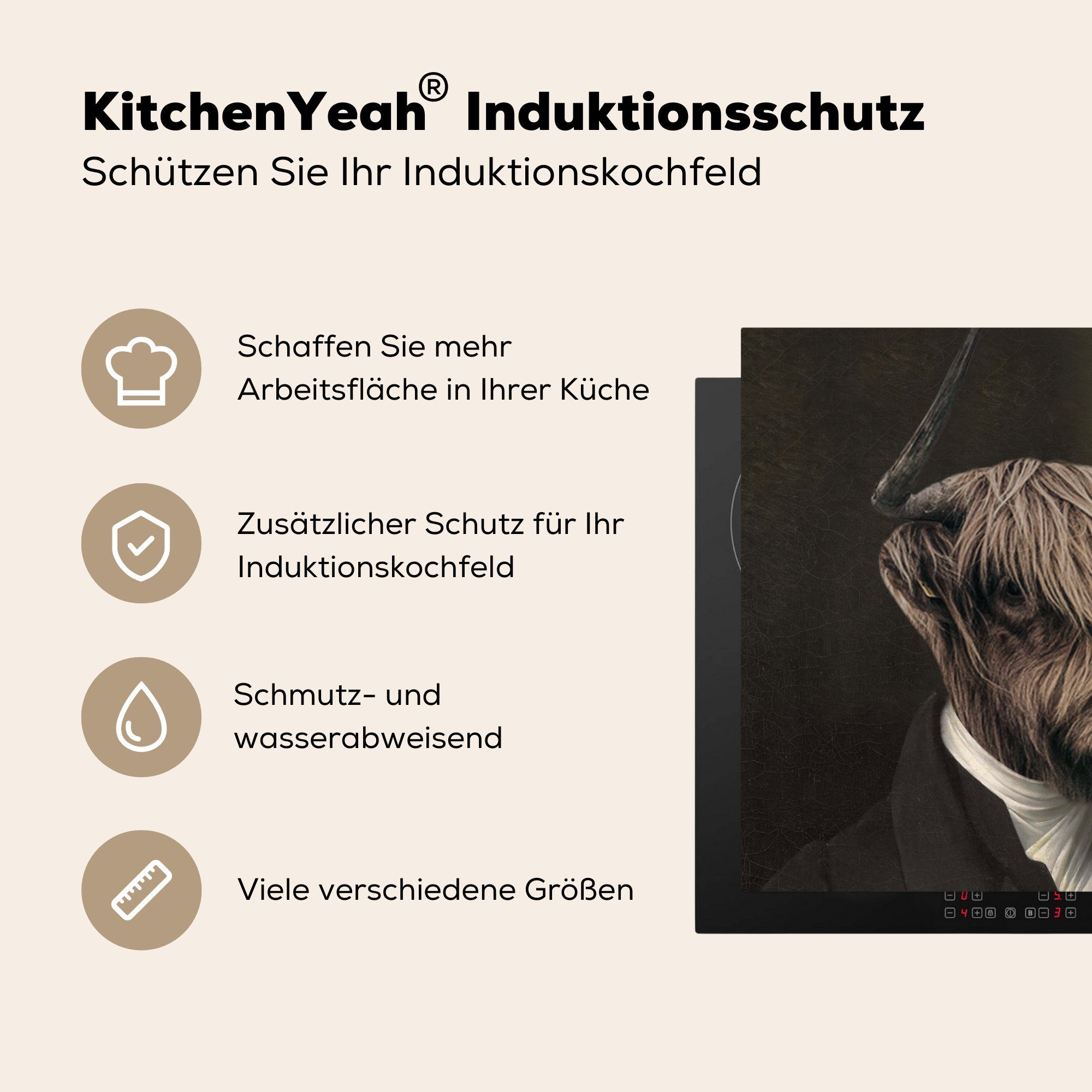 MuchoWow Herdblende-/Abdeckplatte Schottischer Highlander küche (1 - Vinyl, tlg), cm, 78x78 für Kunst, Ceranfeldabdeckung, Kleidung Arbeitsplatte 