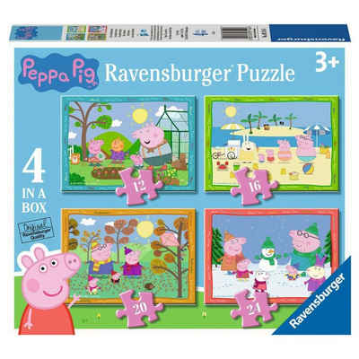 Peppa Pig Puzzle 4 in 1 Puzzle Box Pig Peppa Wutz Ravensburger Kinder Puzzle, 24 Puzzleteile