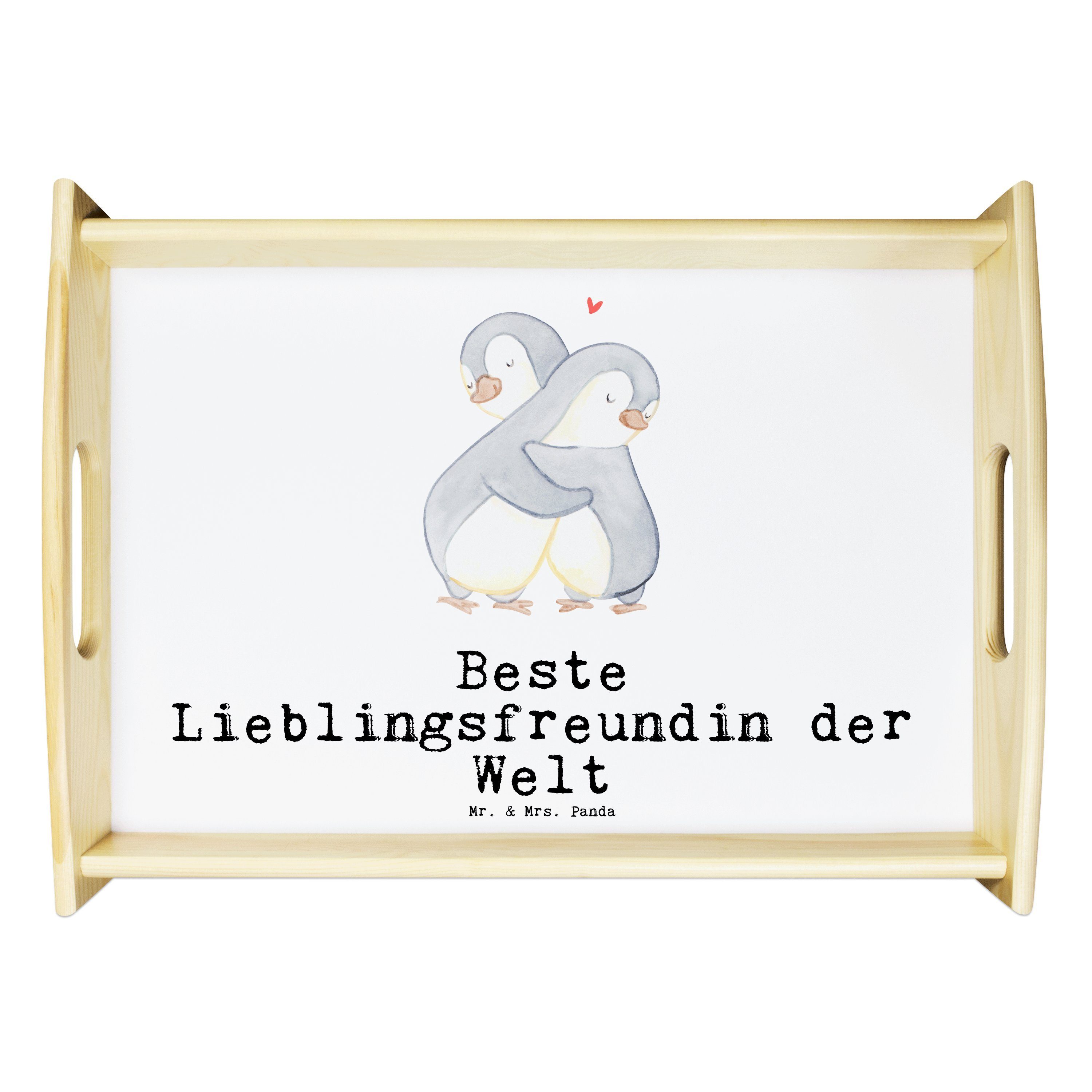 Mr. & Mrs. Panda Tablett Pinguin Beste Lieblingsfreundin der Welt - Weiß - Geschenk, Dekotable, Echtholz lasiert, (1-tlg)
