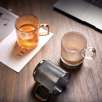 ANLÜDE Tumbler-Glas Kaffeebecher mit geraden Streifen für heiße und kalte Getränke