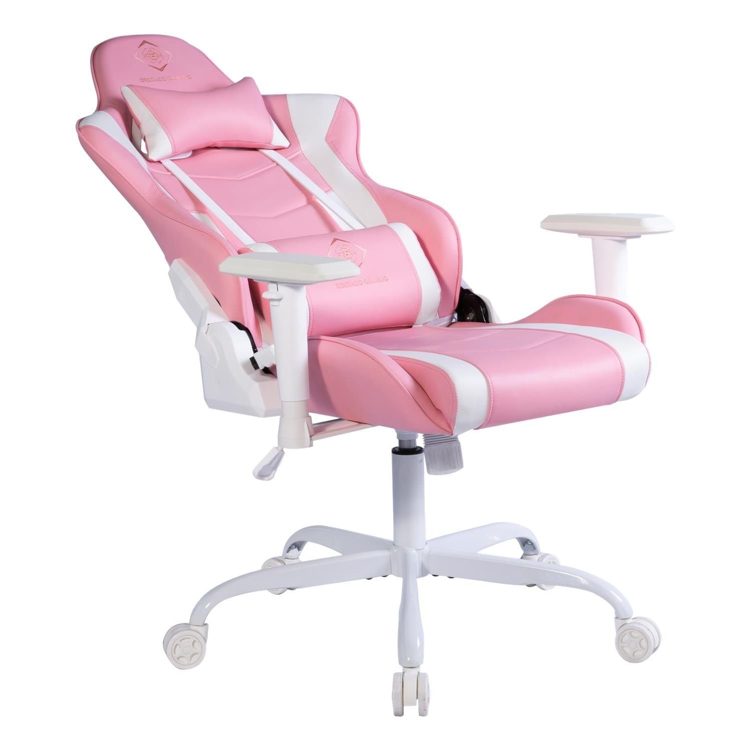 DELTACO Gaming-Stuhl Gaming Kissen (kein Stuhl extra Stuhl 5 110kg Rückenlehne, pink/weiß hohe Herstellergarantie Gamer rosa, inkl. Jahre groß, Set), Jumbo